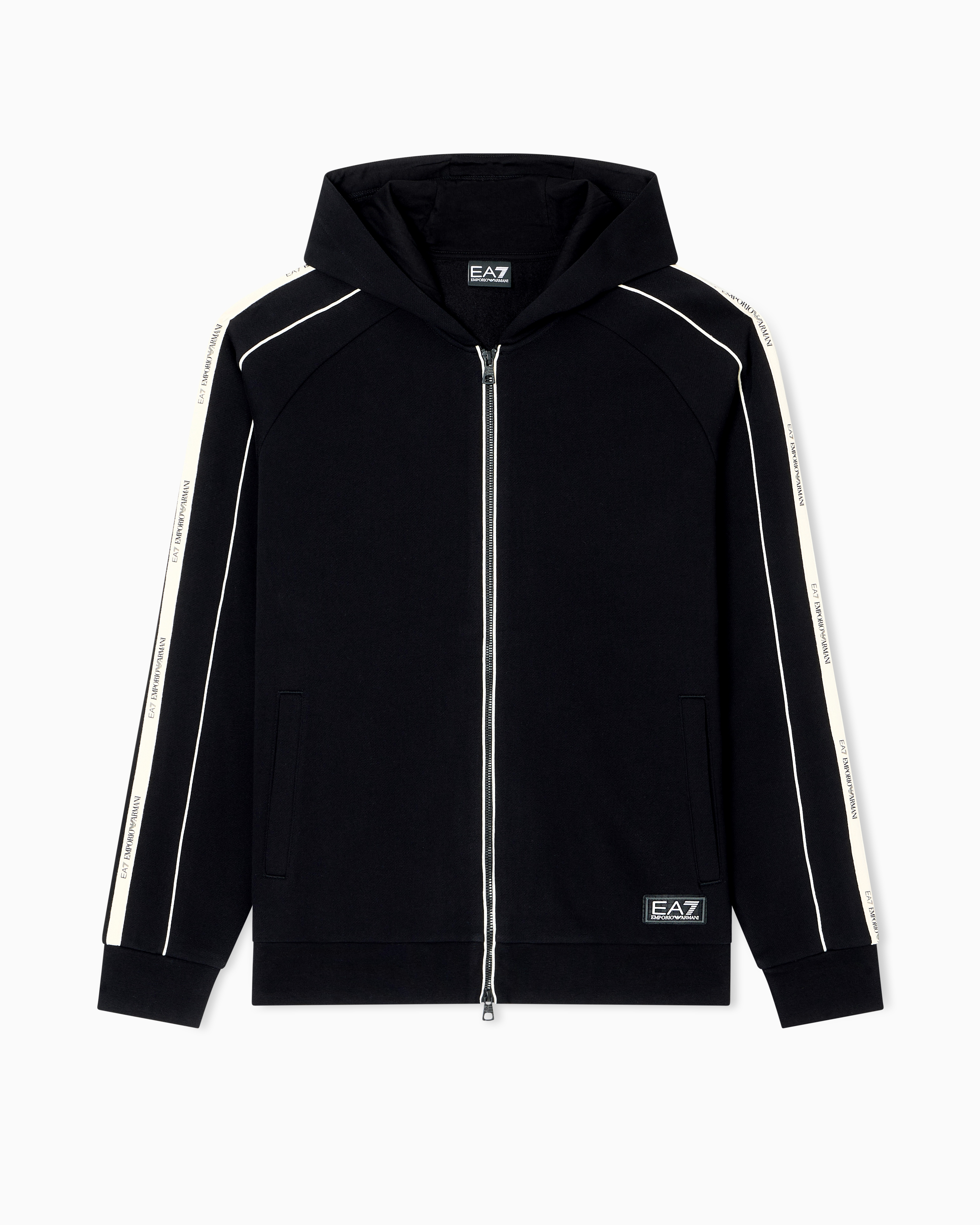 Ea7 Sweat-shirt À Capuche Et Fermeture Zippée En Mélange De Coton Logo Series