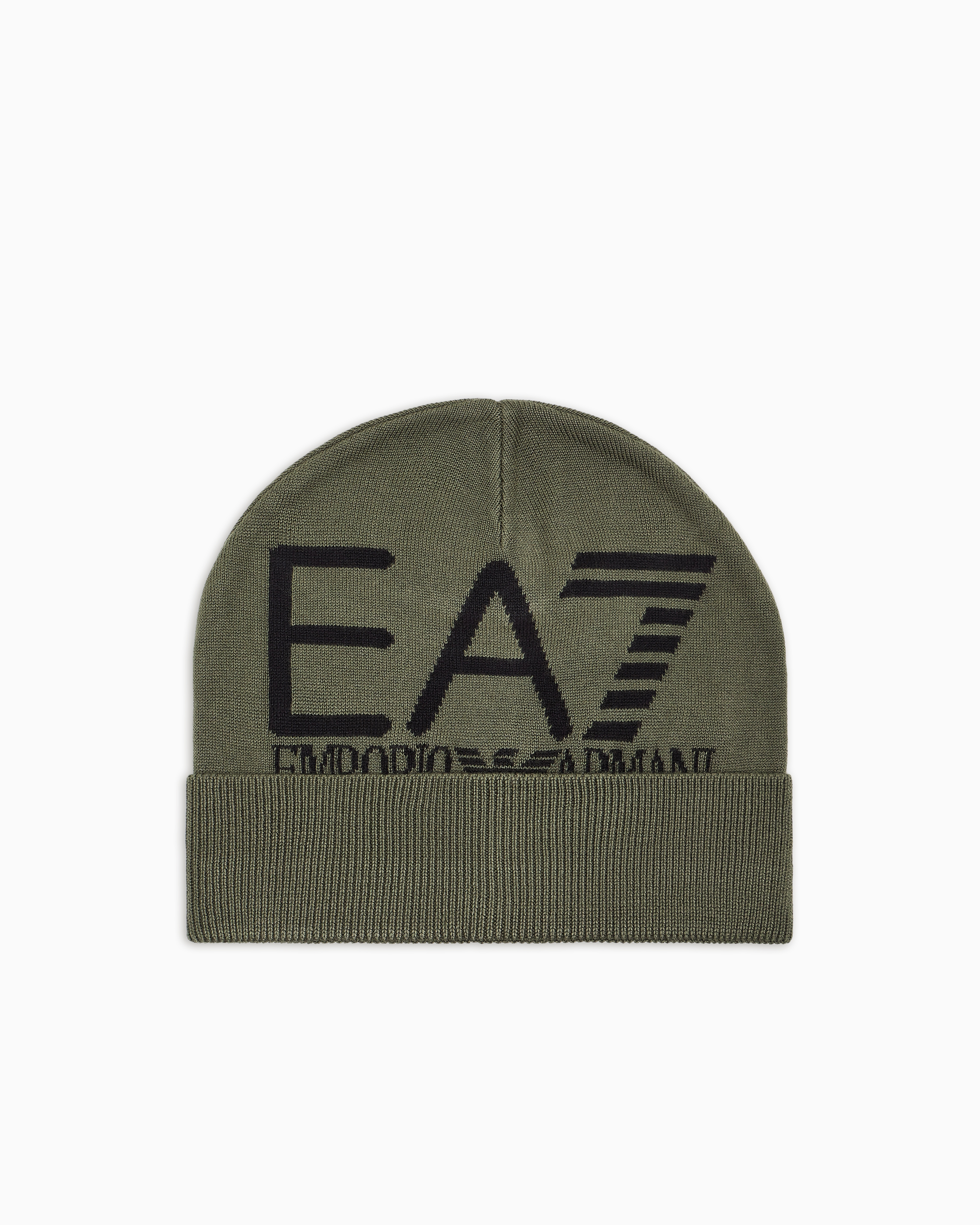 Ea7 Visibility Beanie With  Oversized Logo In Green