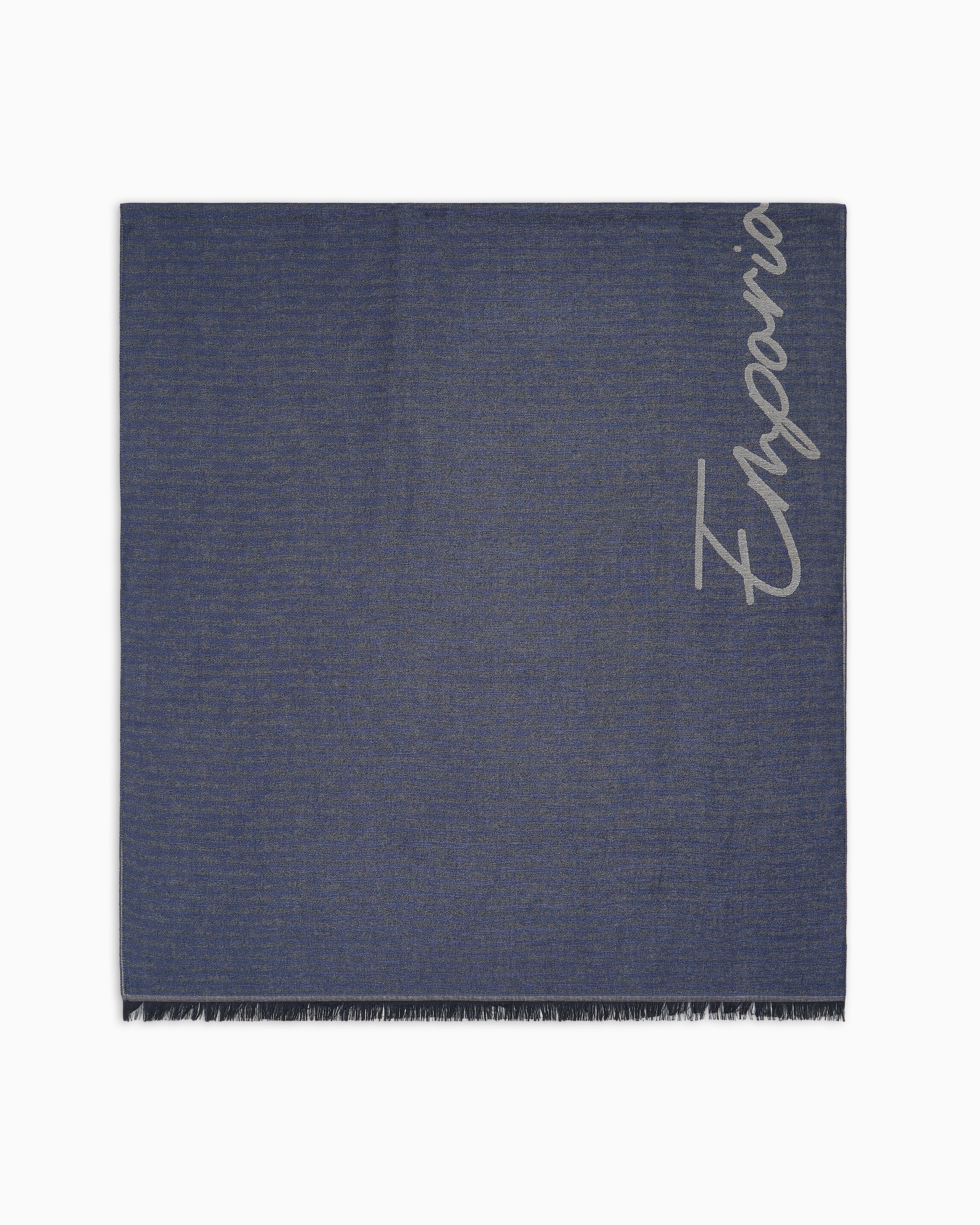 Emporio Armani - Scarf with signature logo embroidery, Man, Blue, Size: TU