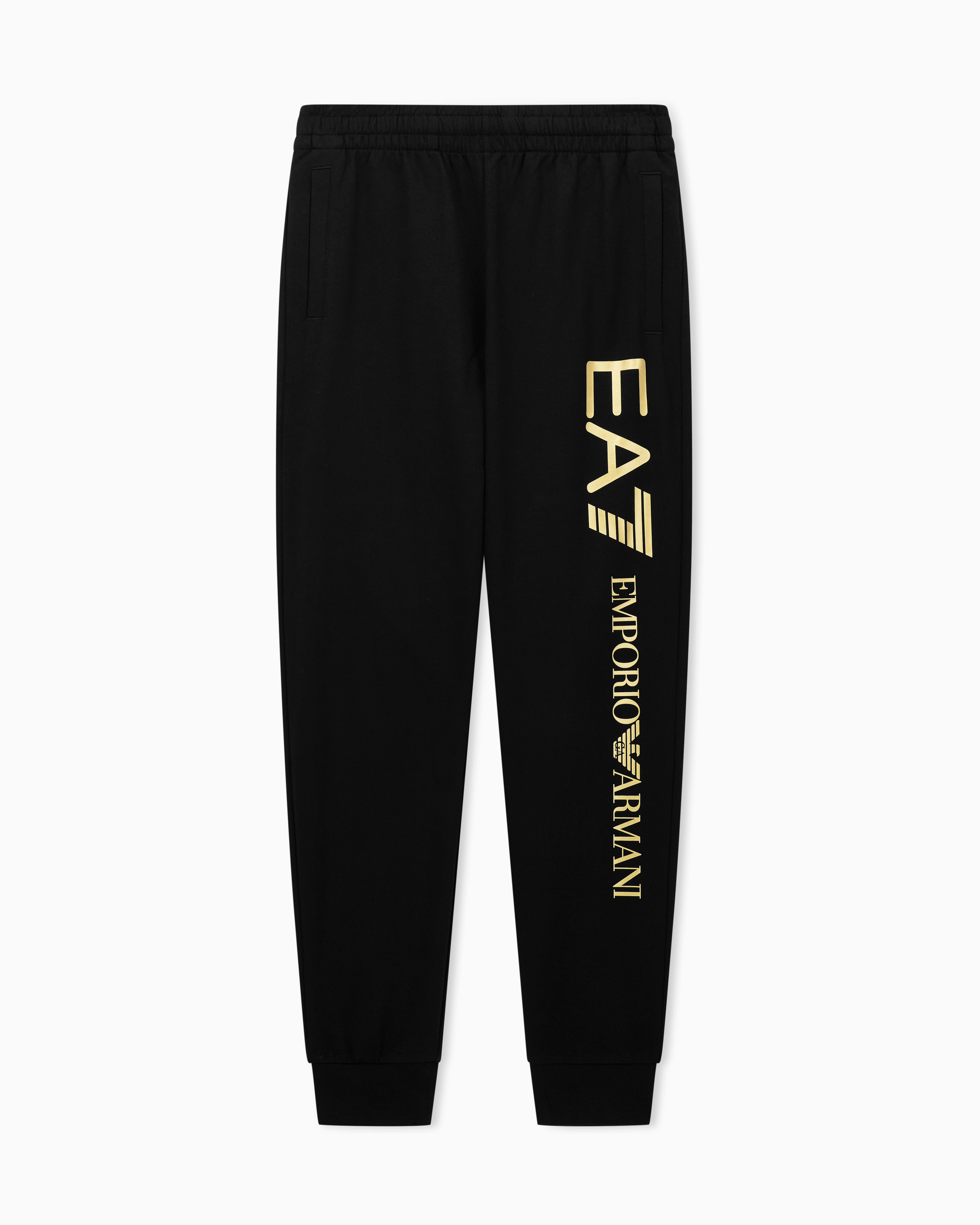 Ea7 Black Logo Series Cotton Joggers Medium