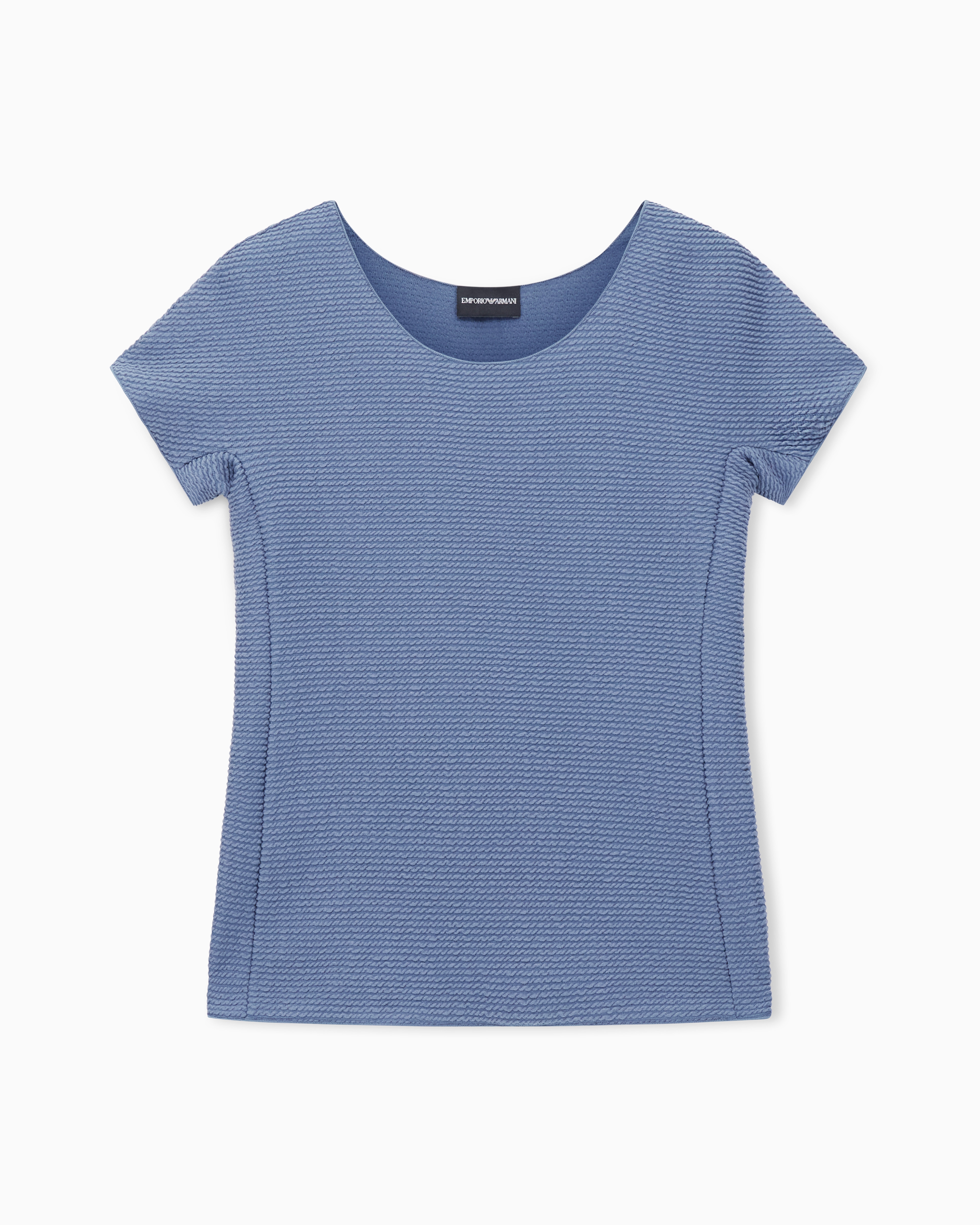 Emporio Armani - T-shirt textured-effect jersey, Woman, Light Blue, Size: