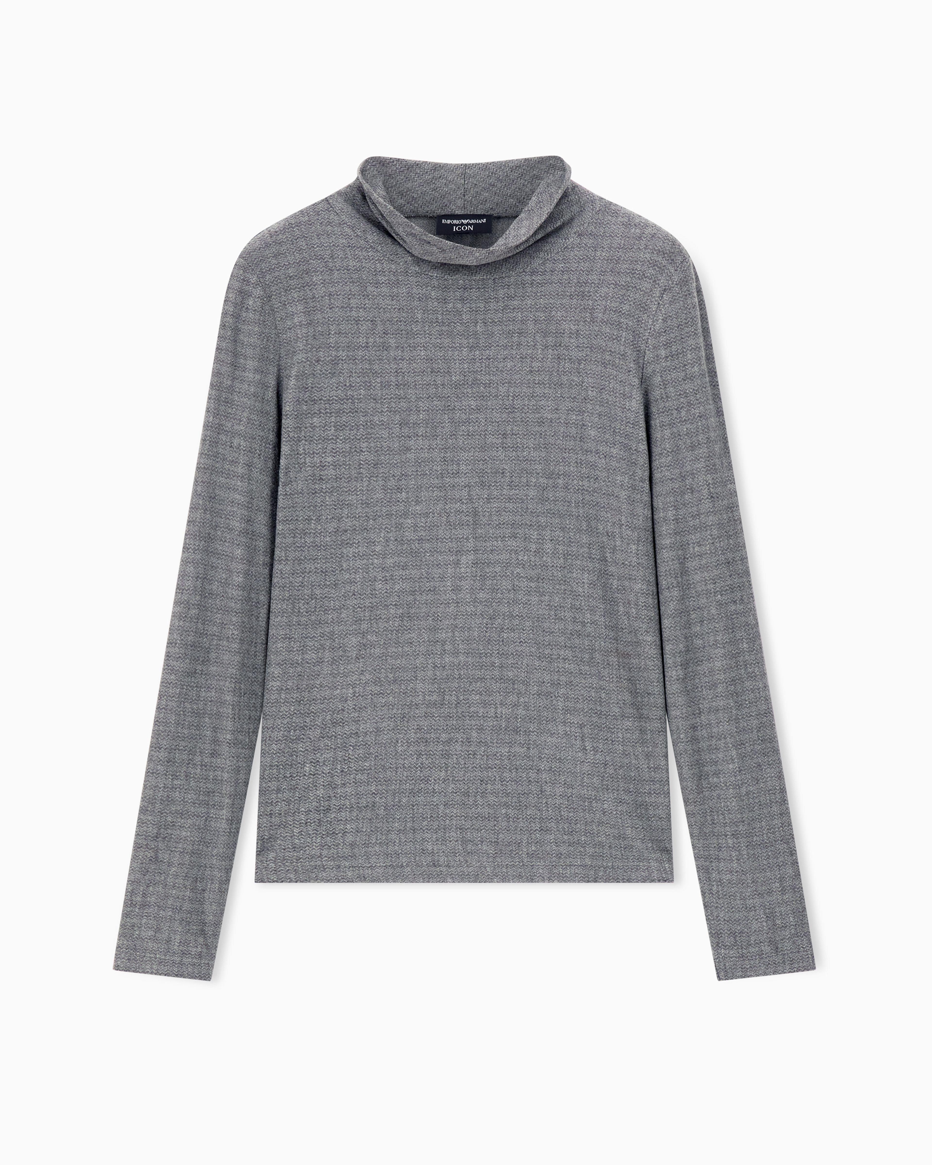 Emporio Armani - Icon jersey turtleneck jumper with a jacquard chevron-motif, Woman, Grey, Size: