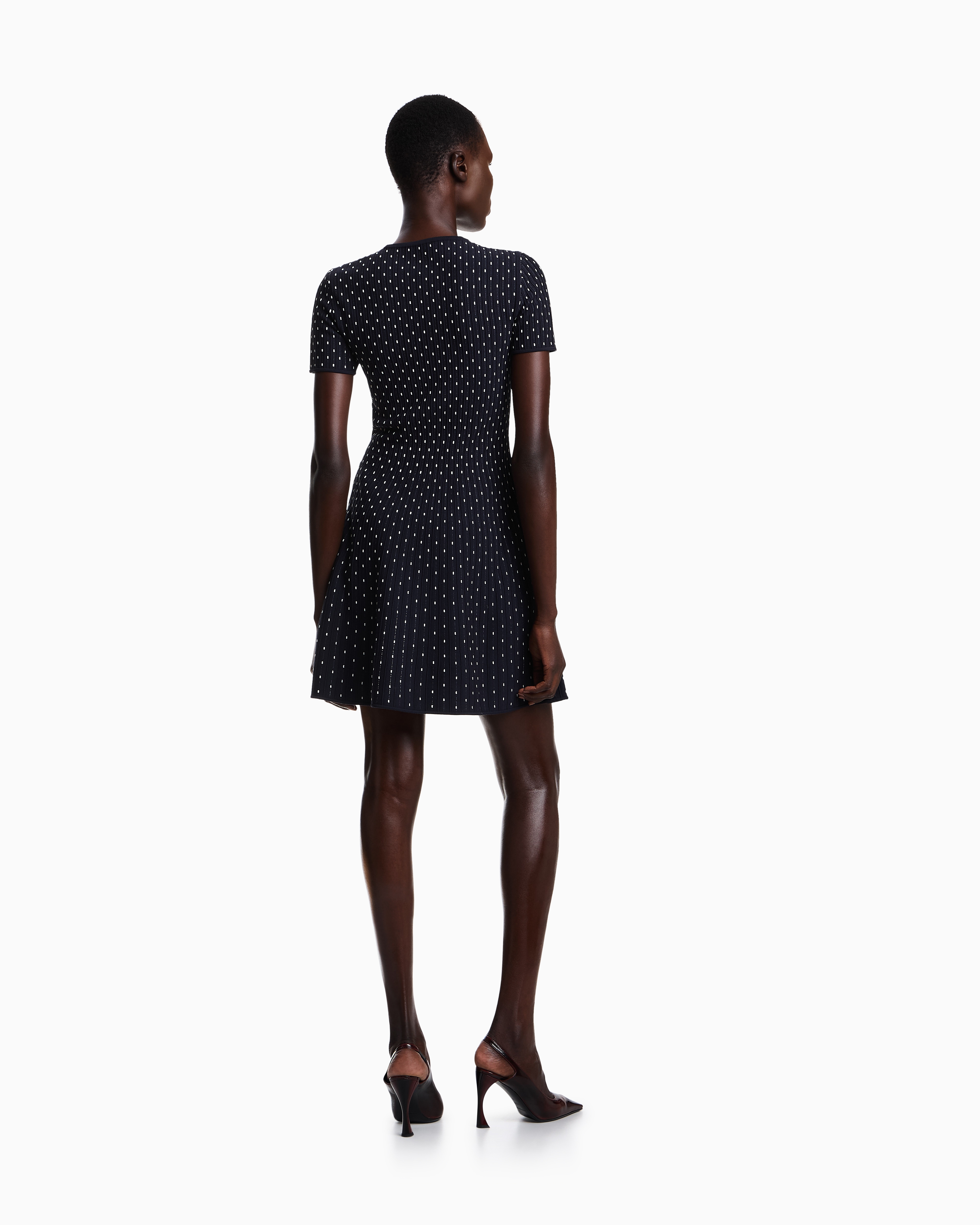 Emporio Armani Robe Courte En Maille Unie De Viscose Jacquard À Pois