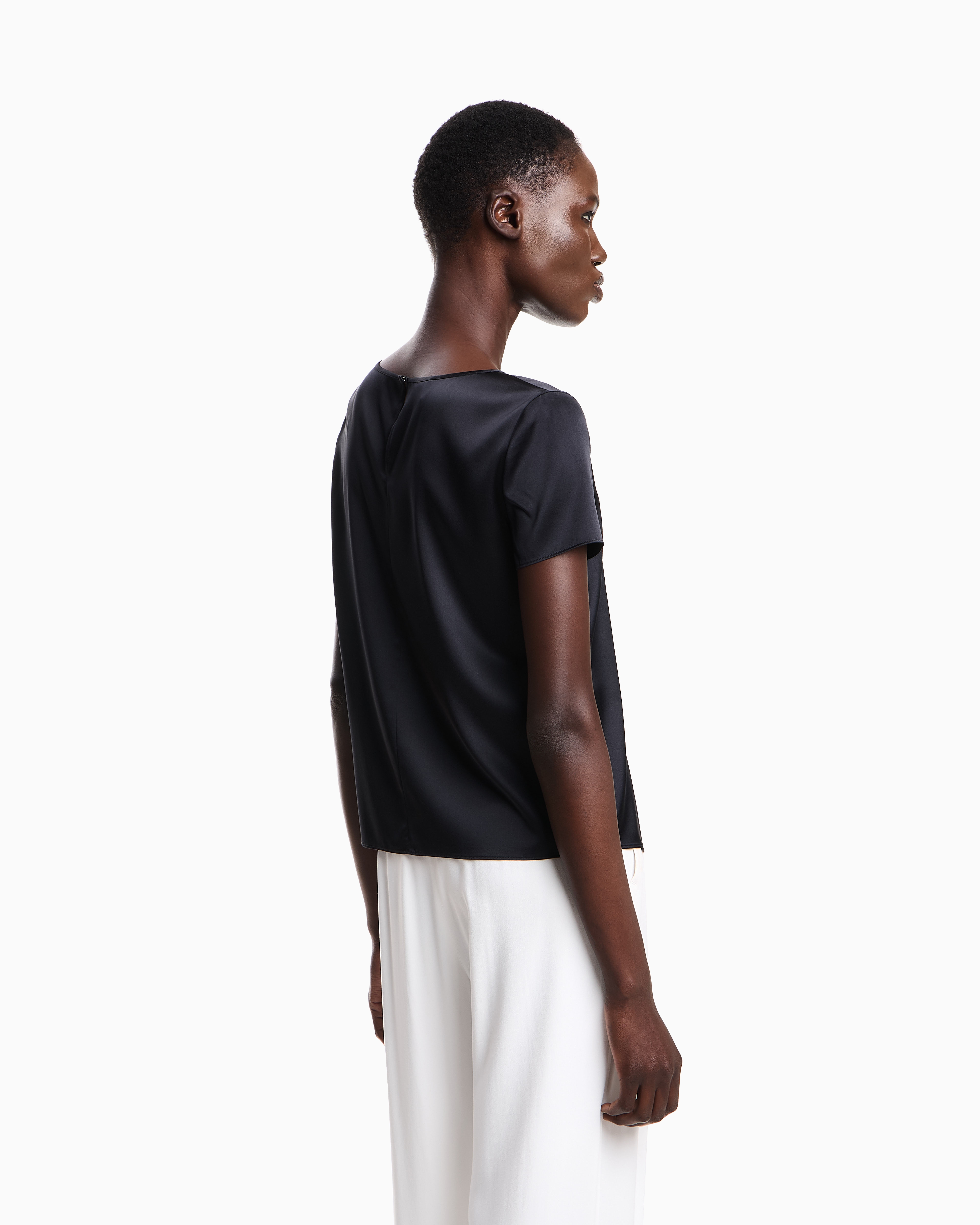 Tシャツ・カットソー Blumarine SS25 Black silk blouse (2C376A N0990) THE SAILOR BLOUSON TOP in BLACK TEXTURED COTTON – Lisa Marie