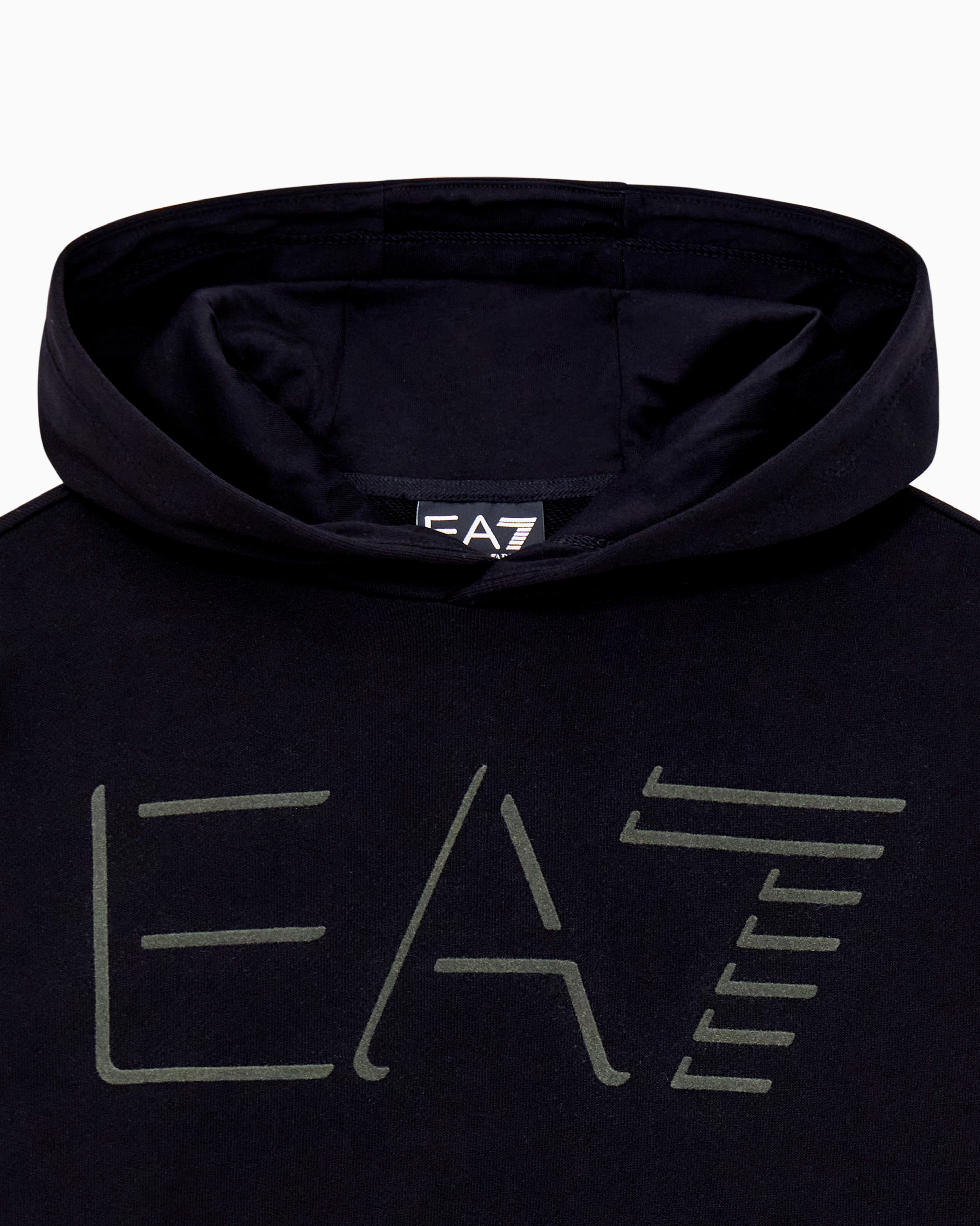 Ea7 Asv Logo Series Boy Organic Cotton-blend Hooded Sweatshirt In Black