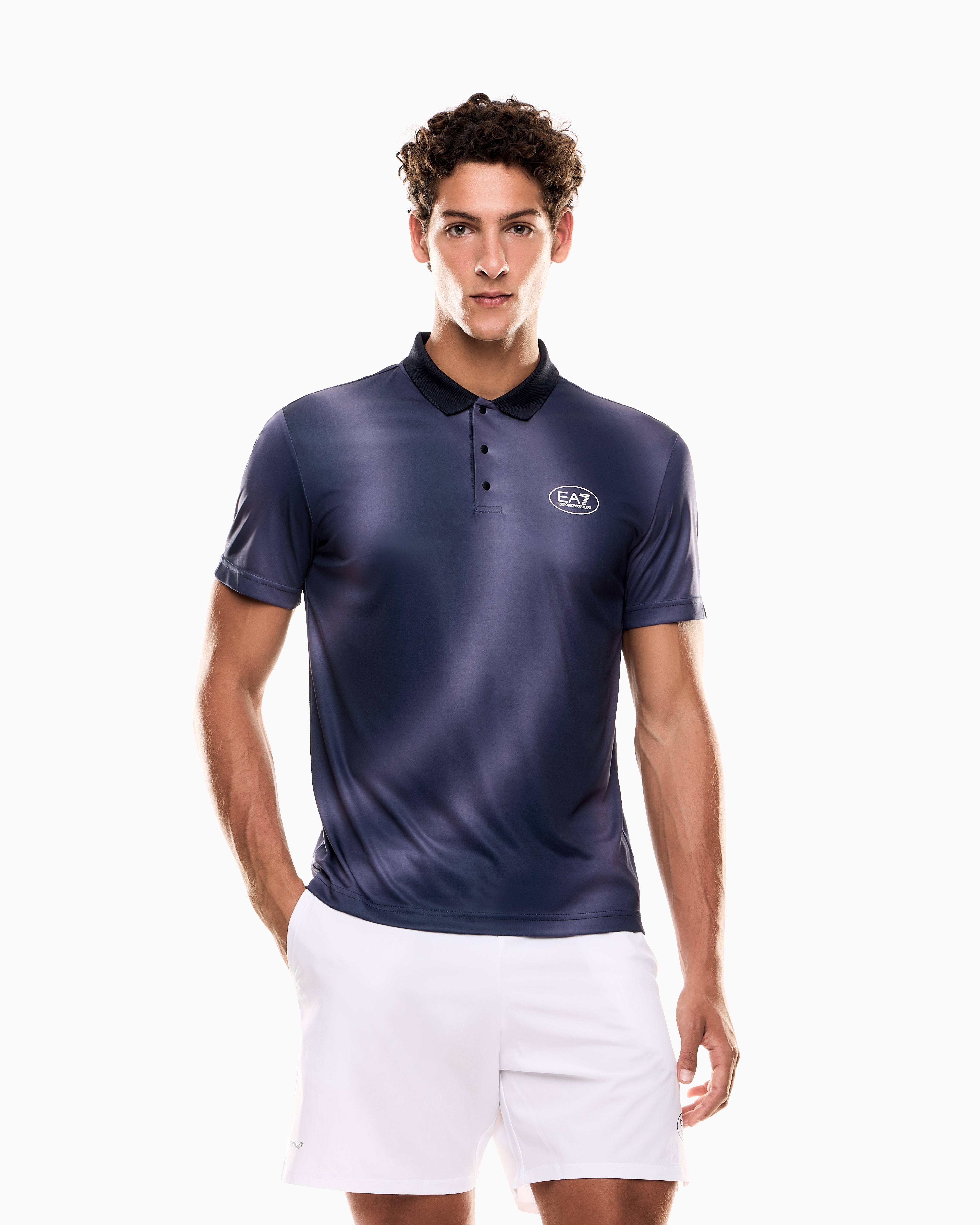 Ea7 Tennis Pro Polo Shirt In Ventus7 Technical Fabric With Print In Blue