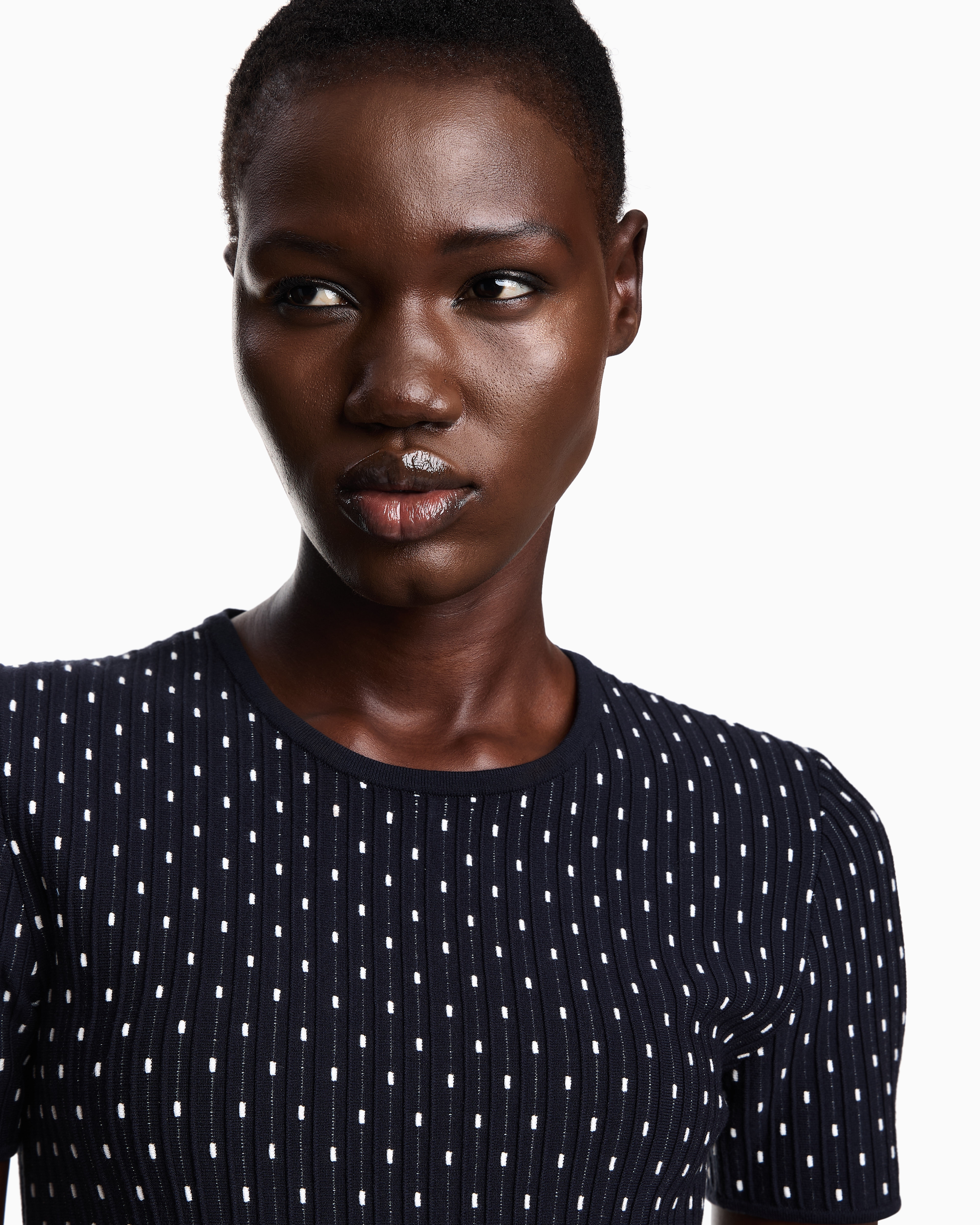 Emporio Armani Robe Courte En Maille Unie De Viscose Jacquard À Pois