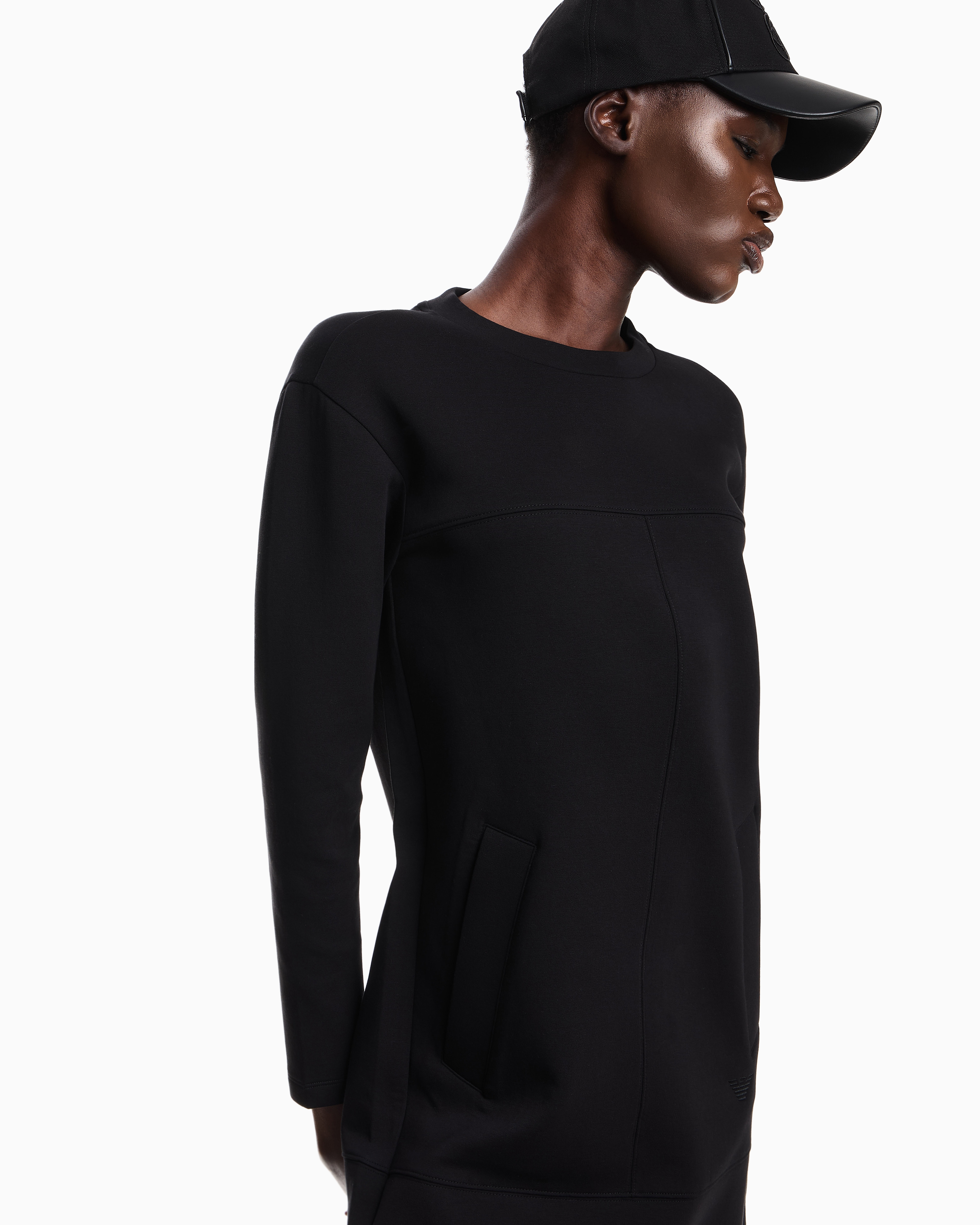 Emporio Armani - Double jersey crew-neck dress, Woman, Black, Size: