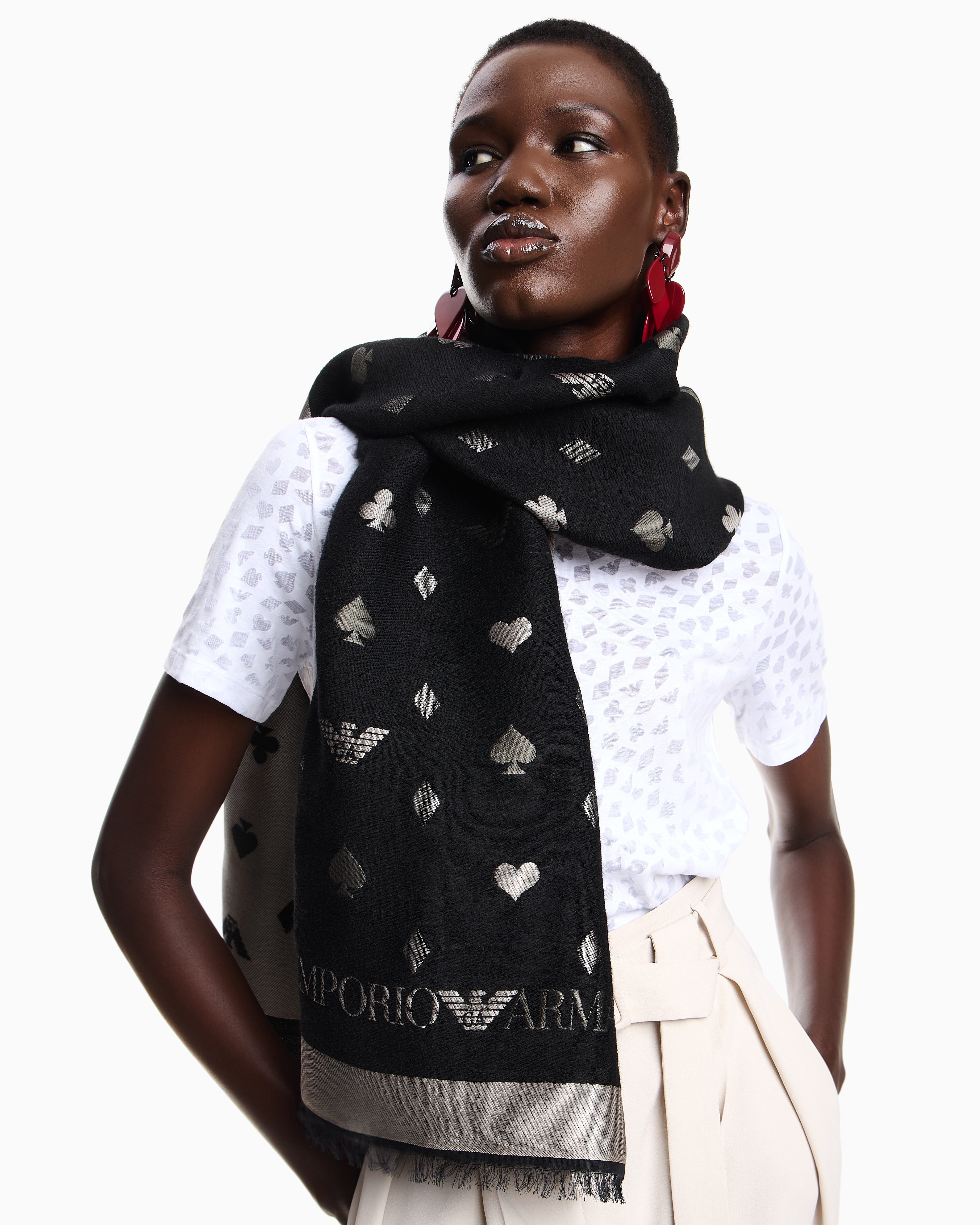 Emporio Armani Étole Double Face En Mélange De Laine Jacquard