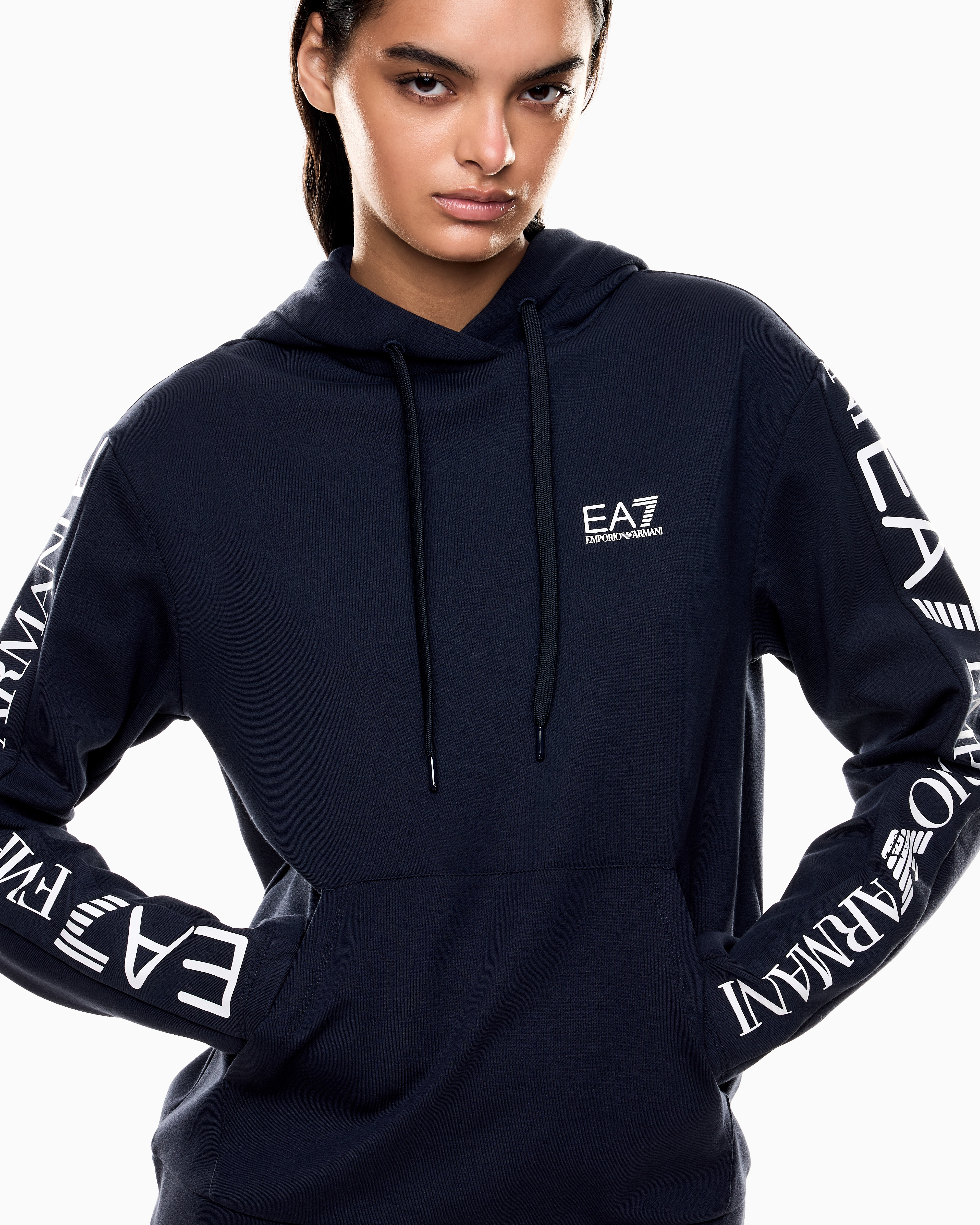 Ea7 Stretch Cotton-jersey Tracksuit With Logo In Blue