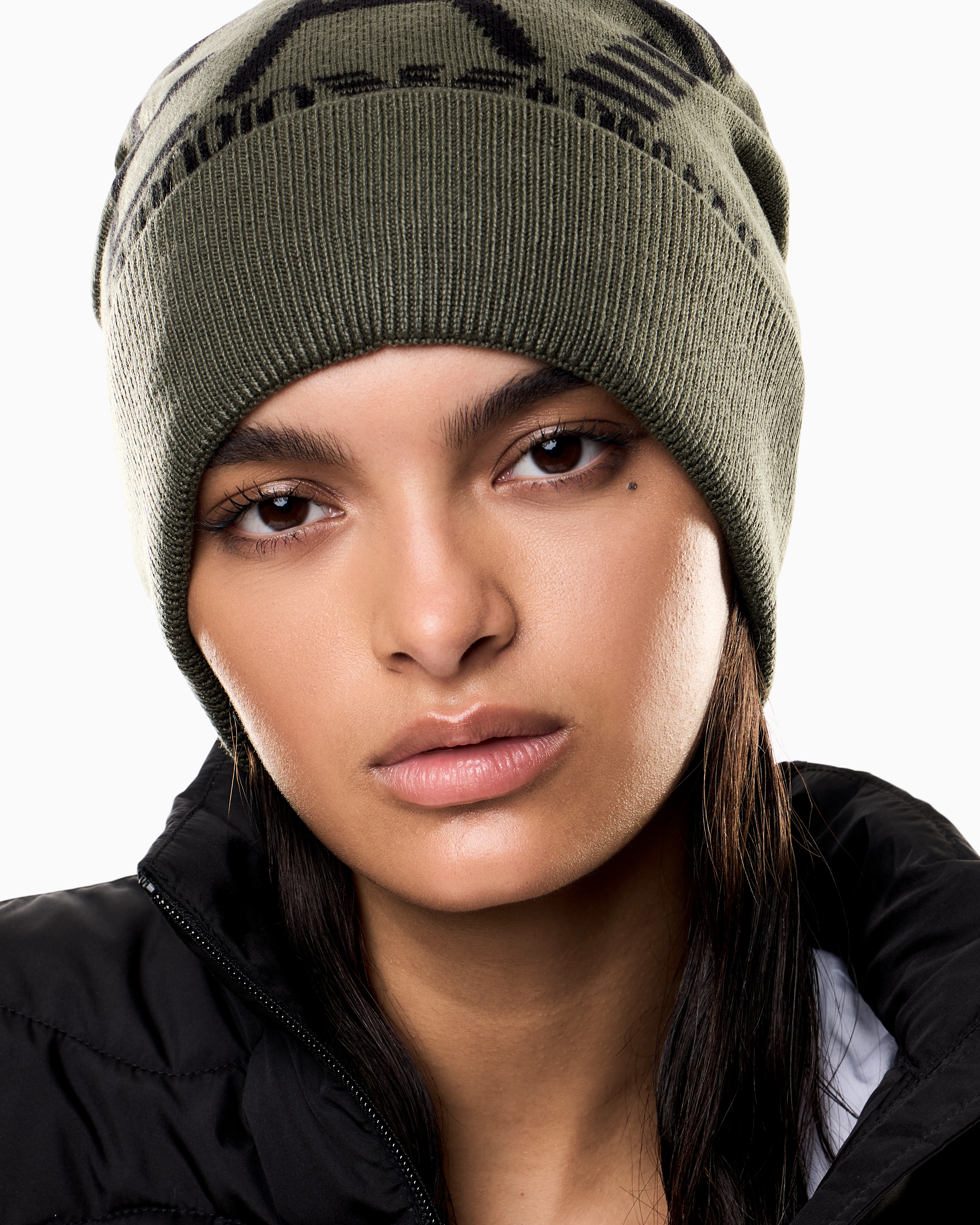 Ea7 Visibility Beanie With  Oversized Logo In Green