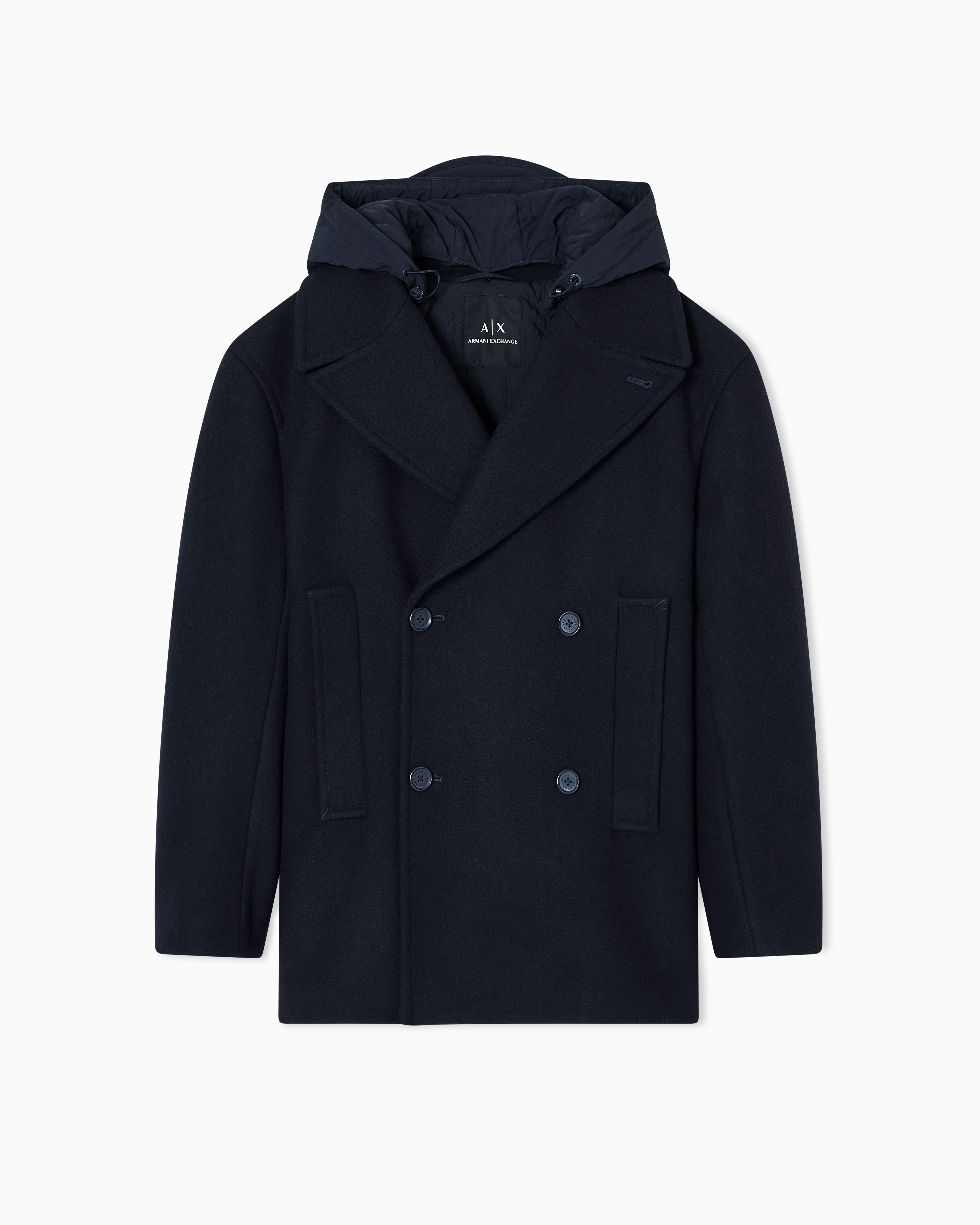 Double-breasted pea coat with hood | Armani Exchange