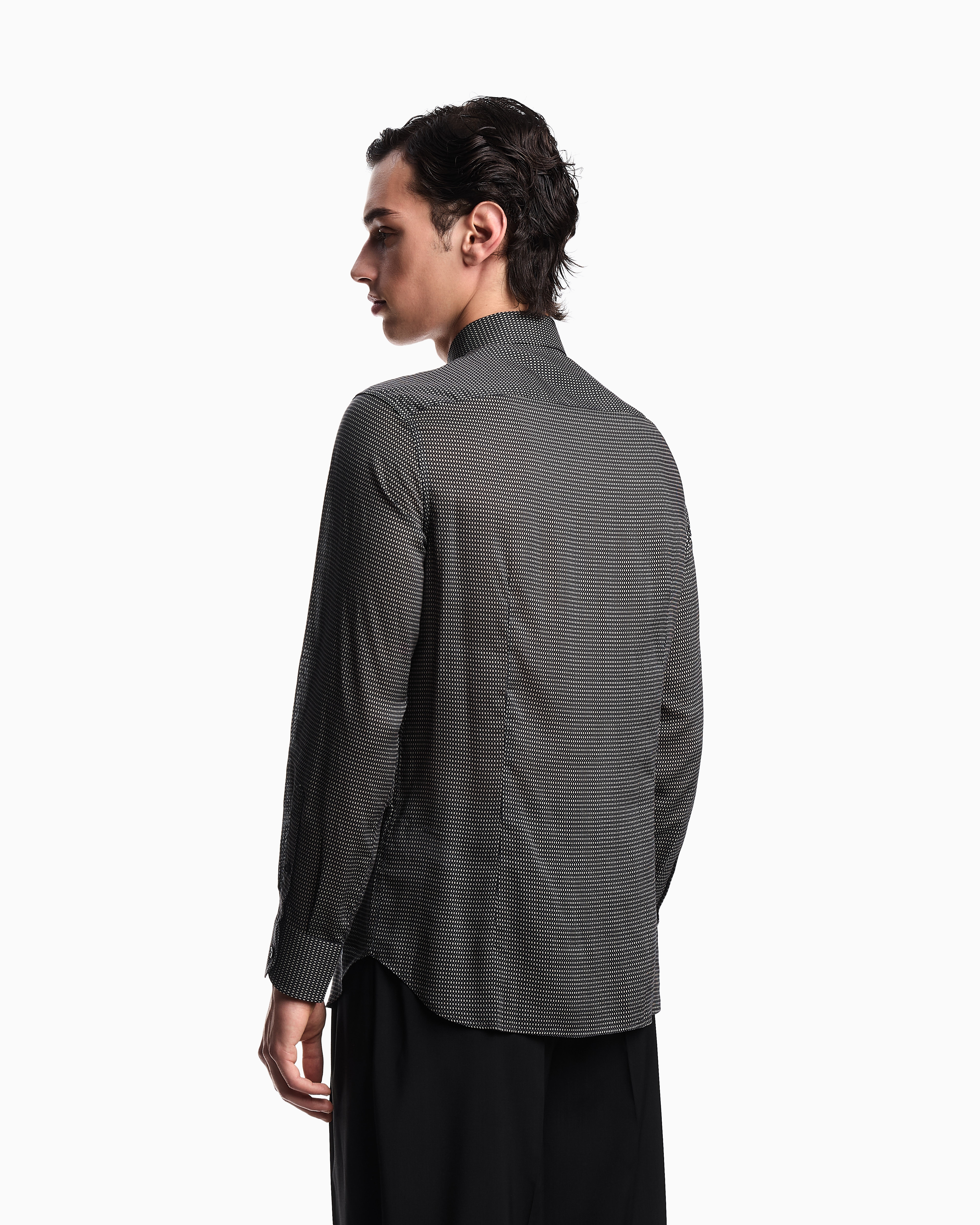 Emporio Armani Lyocell Shirt With A Patterned Print In Black