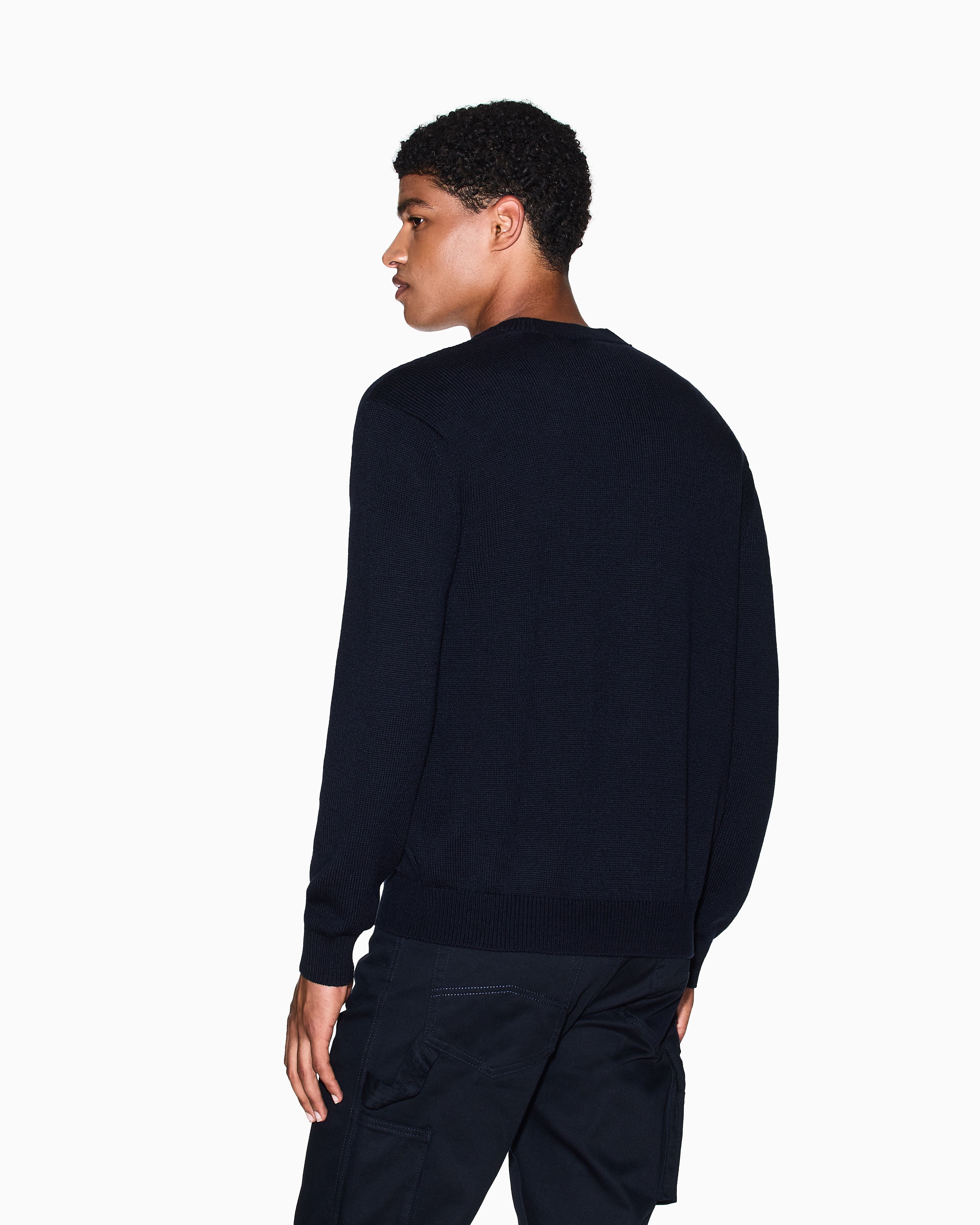 Armani Exchange - Wool and cotton cardigan, Man, Navy_blue, Size: