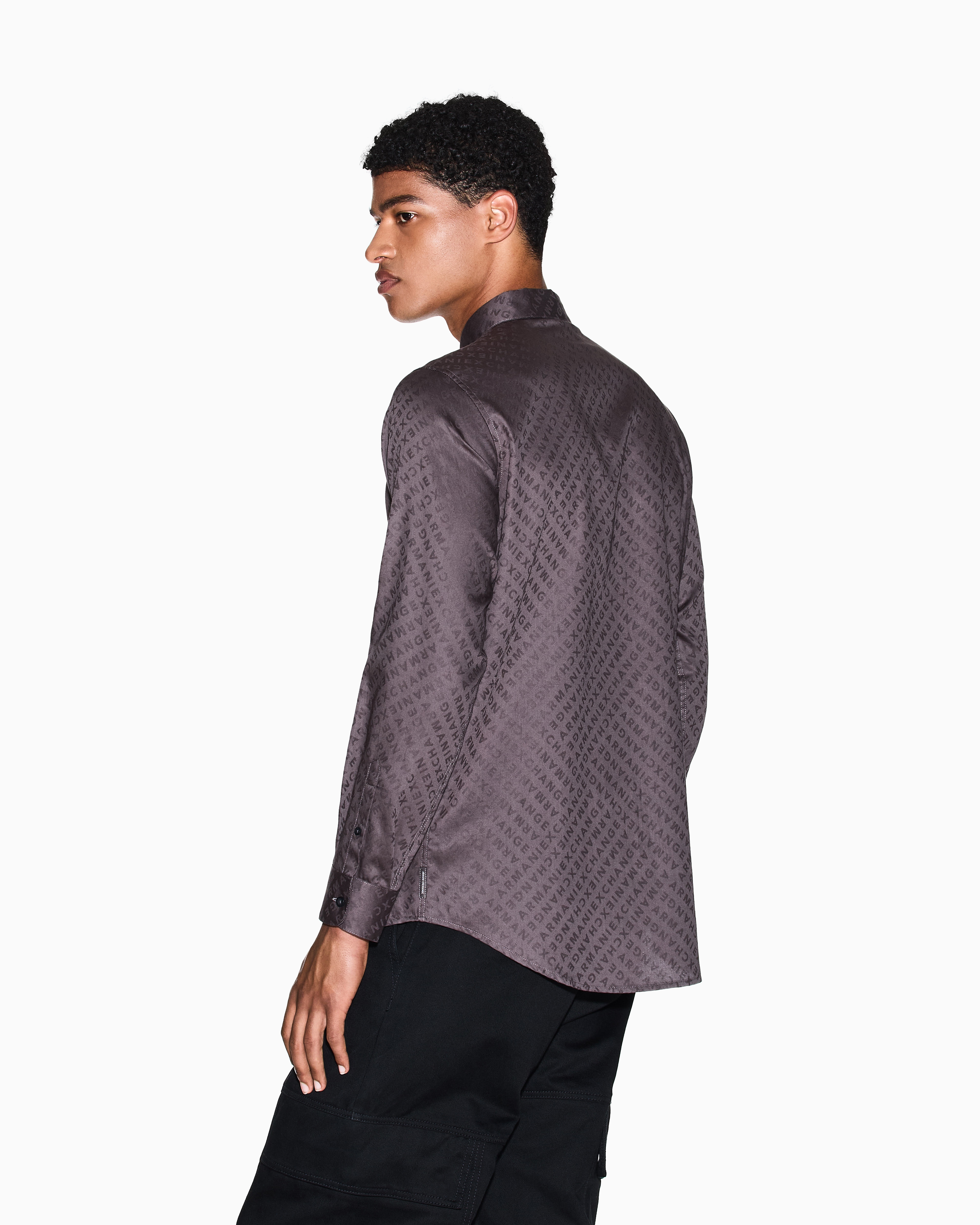 Armani Exchange - Regular fit shirt with allover logo, Man, Grey, Size: