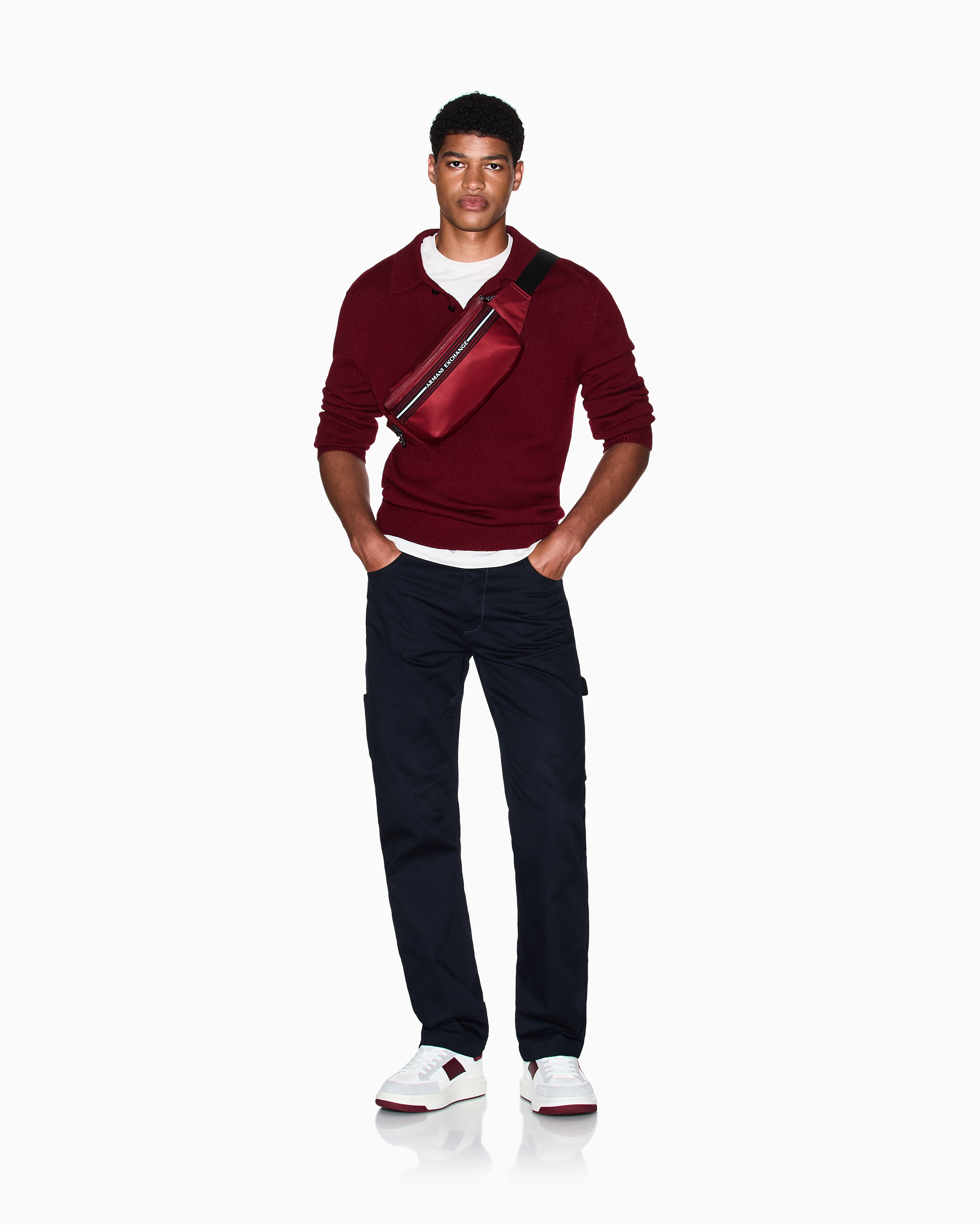Armani Exchange Knitted Polo Shirts In Red