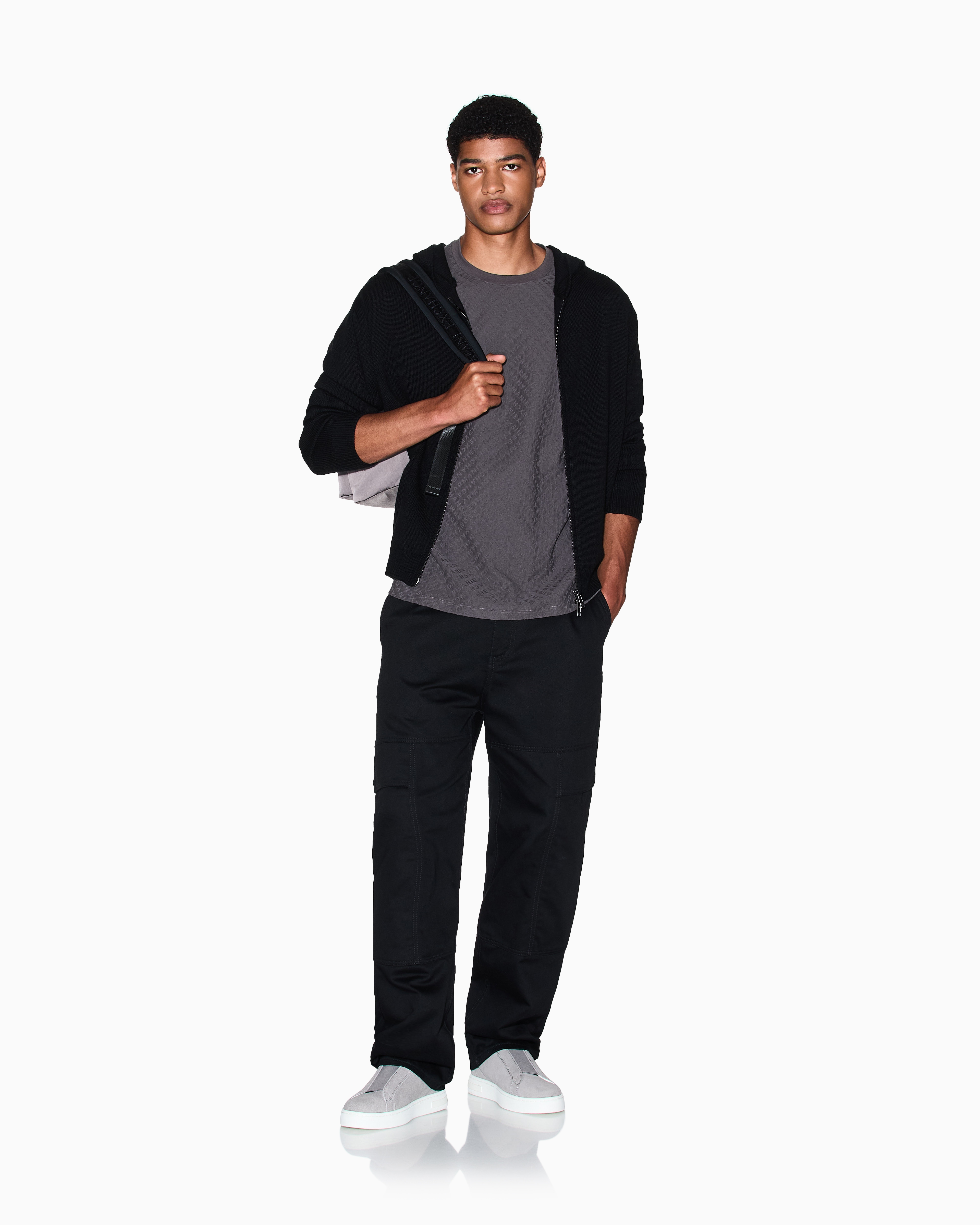 Armani Exchange Zipper Knitted Cardigan In Black
