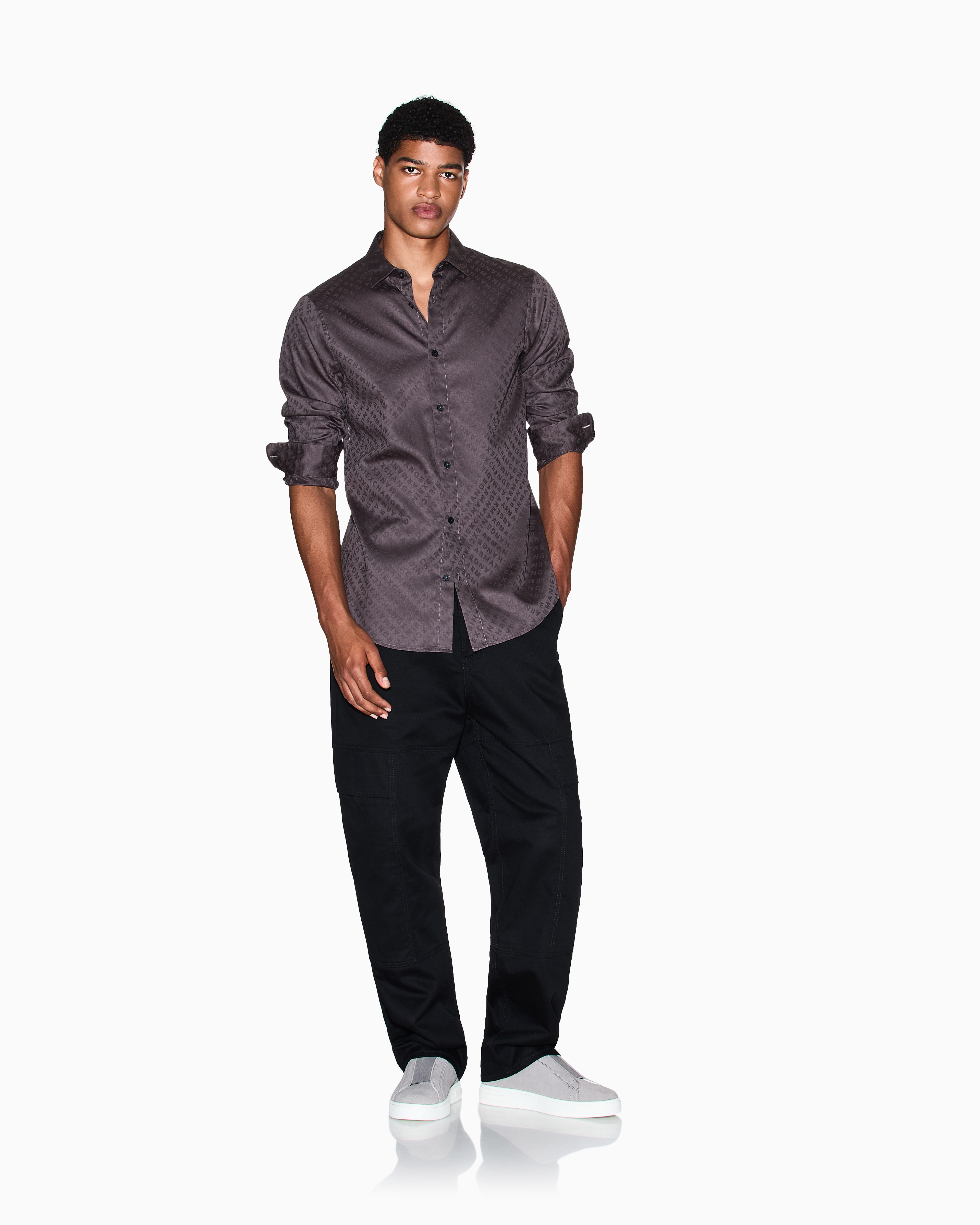 Armani Exchange - Regular fit shirt with allover logo, Man, Grey, Size: