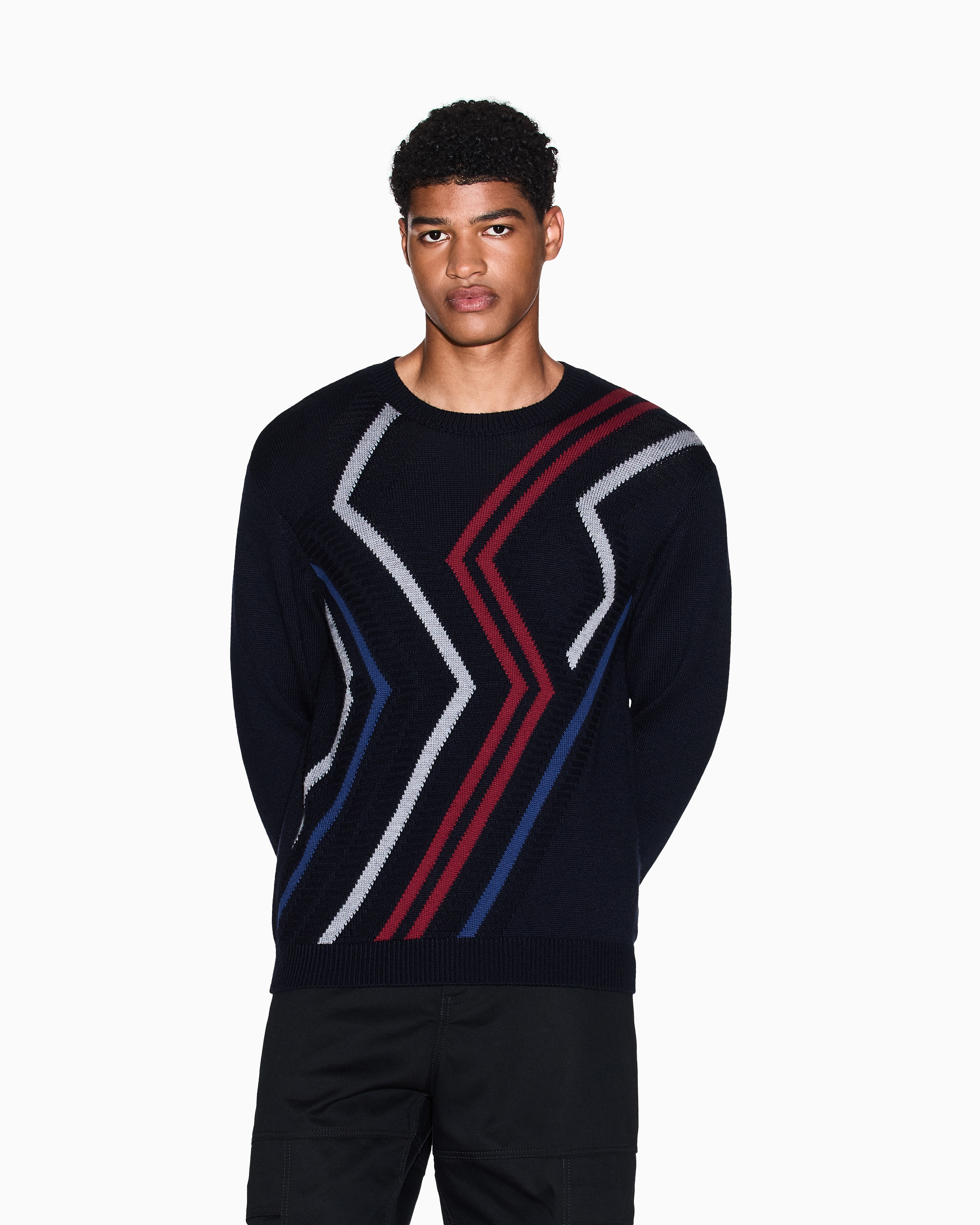 美品/L相当✨アルマーニエクスチェンジ ニット テーラード ロゴプレート 伸縮性 オンラインストア限定】 ARMANI EXCHANGE (アルマーニ