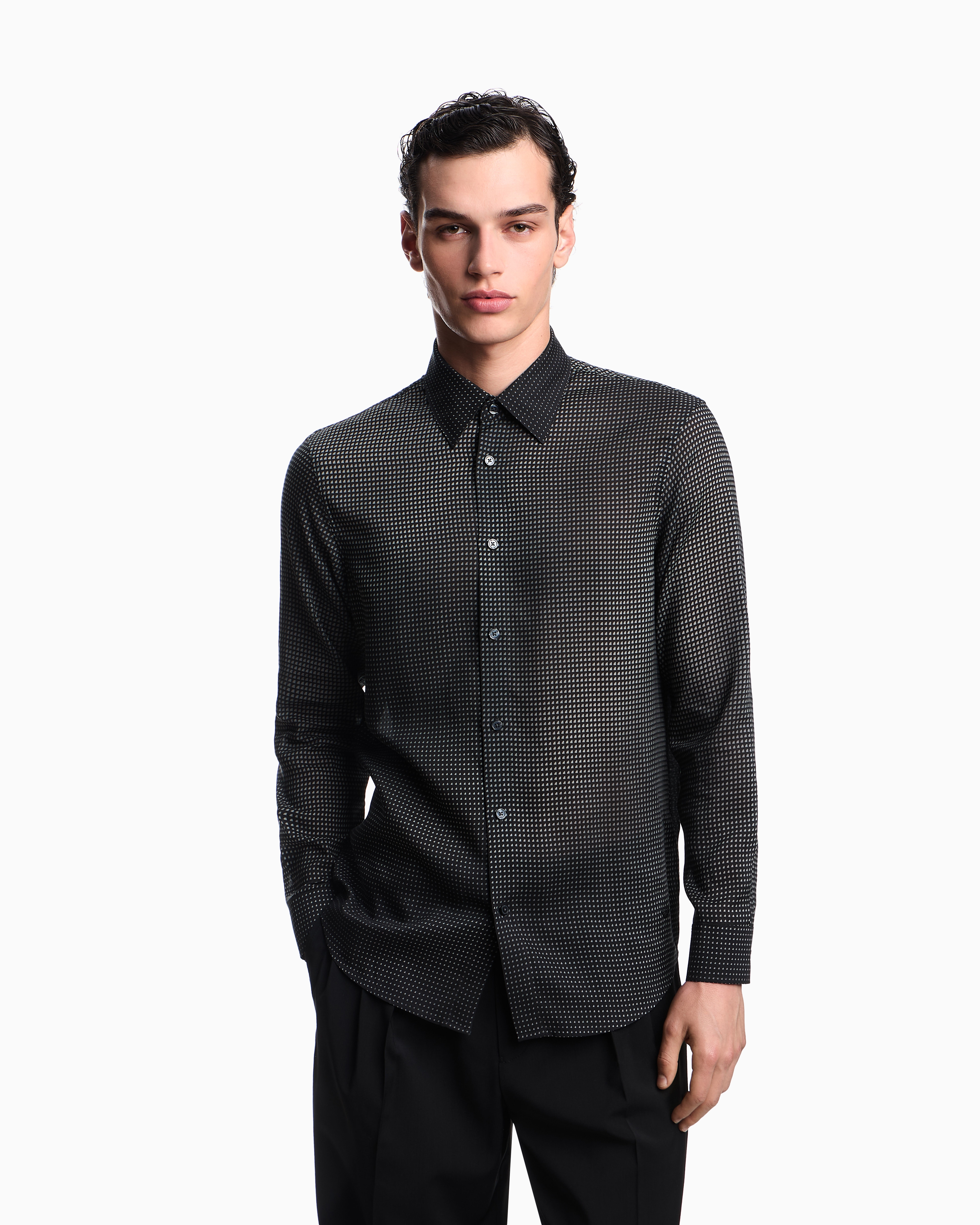 Emporio Armani Asv Lyocell Shirt With All-over Micro-pattern Print