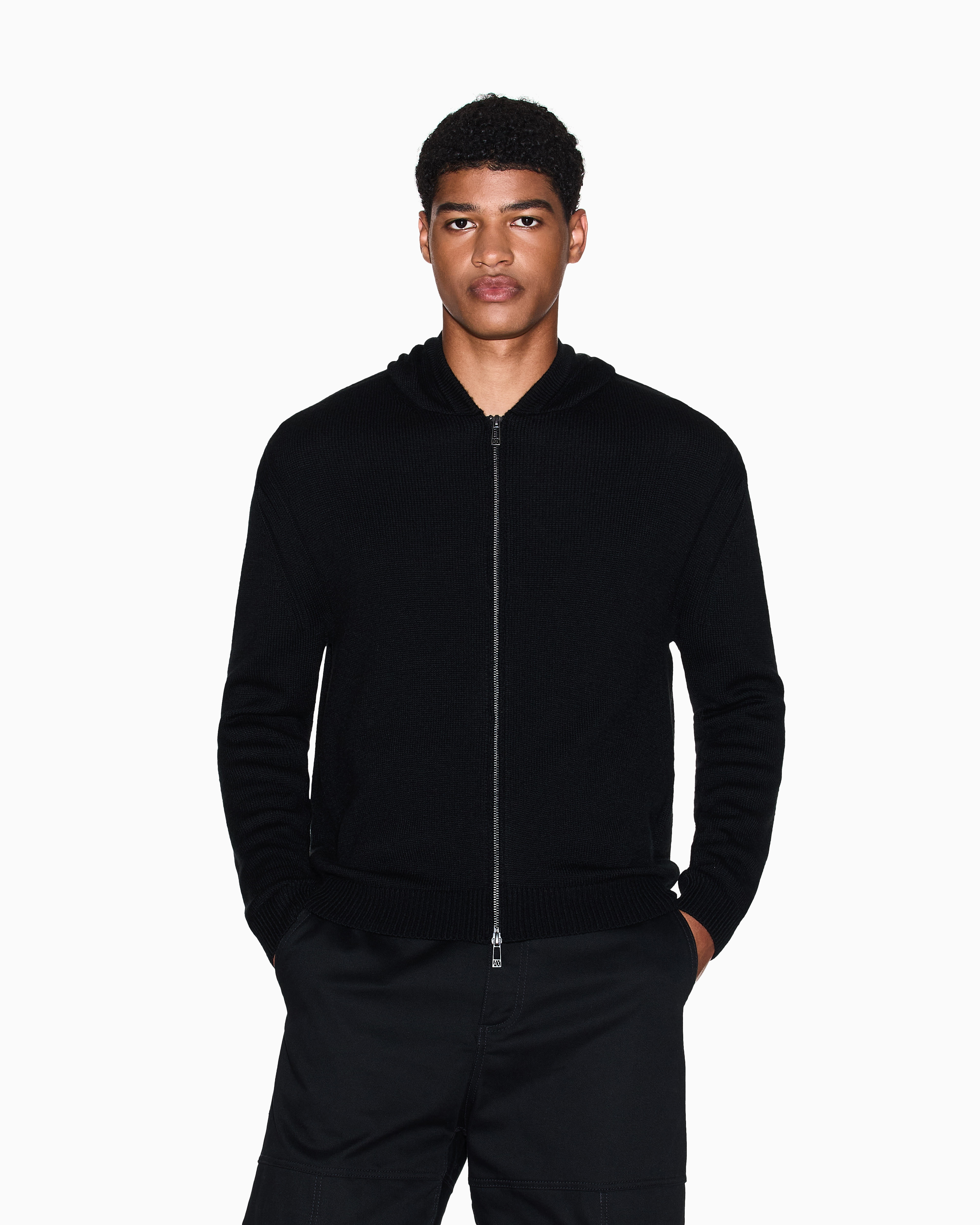 Armani Exchange Zipper Knitted Cardigan In Black