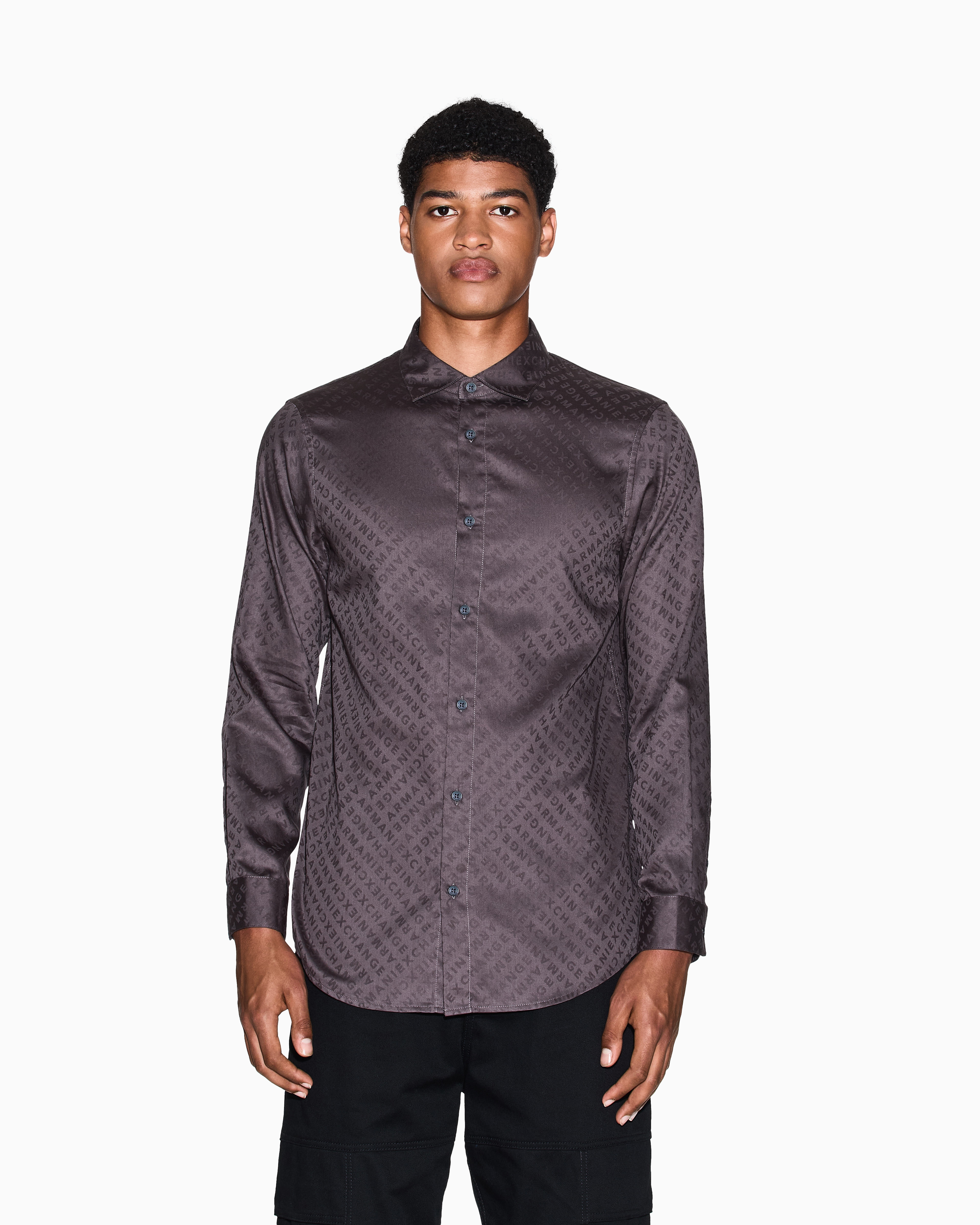 Armani Exchange - Regular fit shirt with allover logo, Man, Grey, Size: