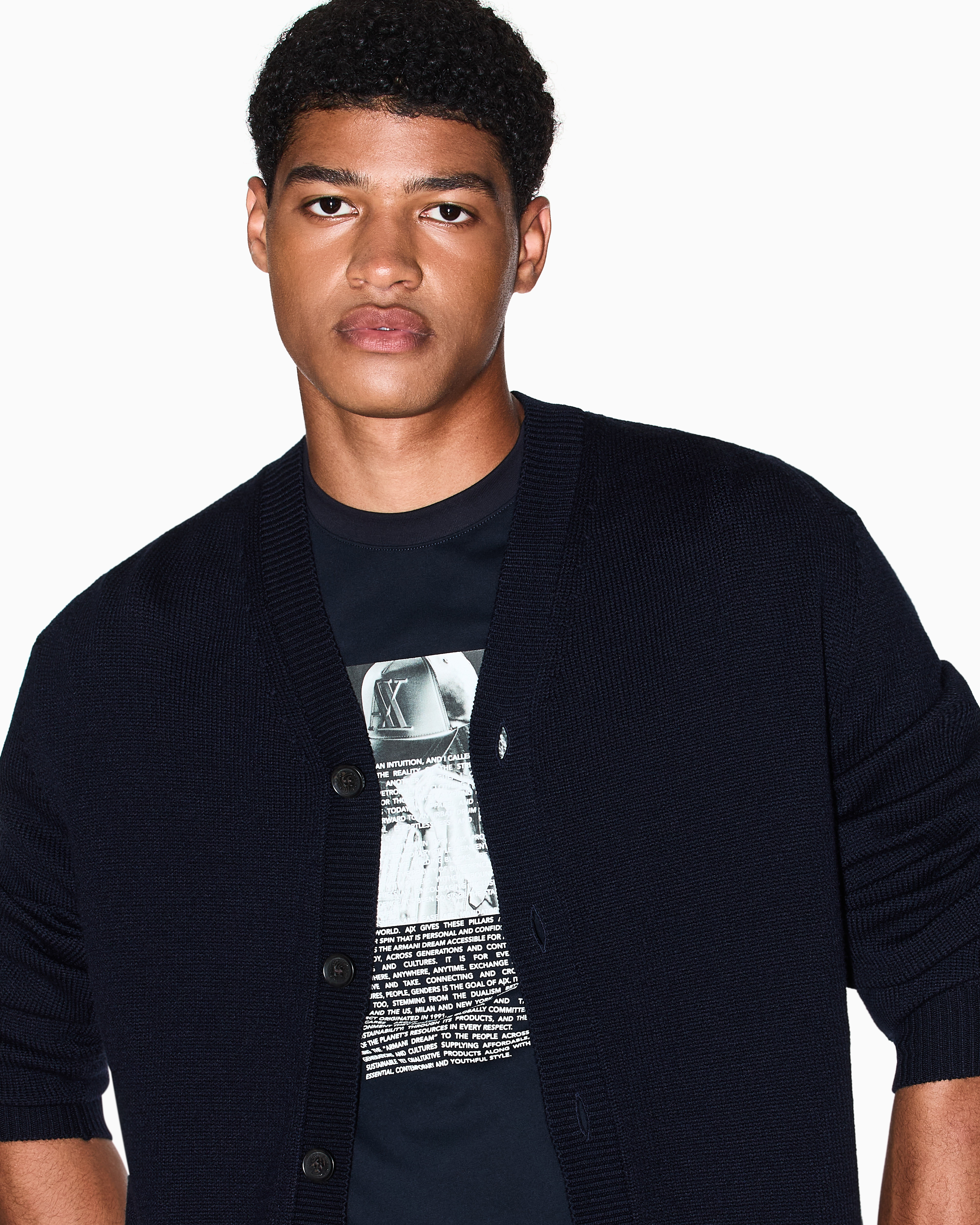 Armani Exchange - Wool and cotton cardigan, Man, Navy_blue, Size: