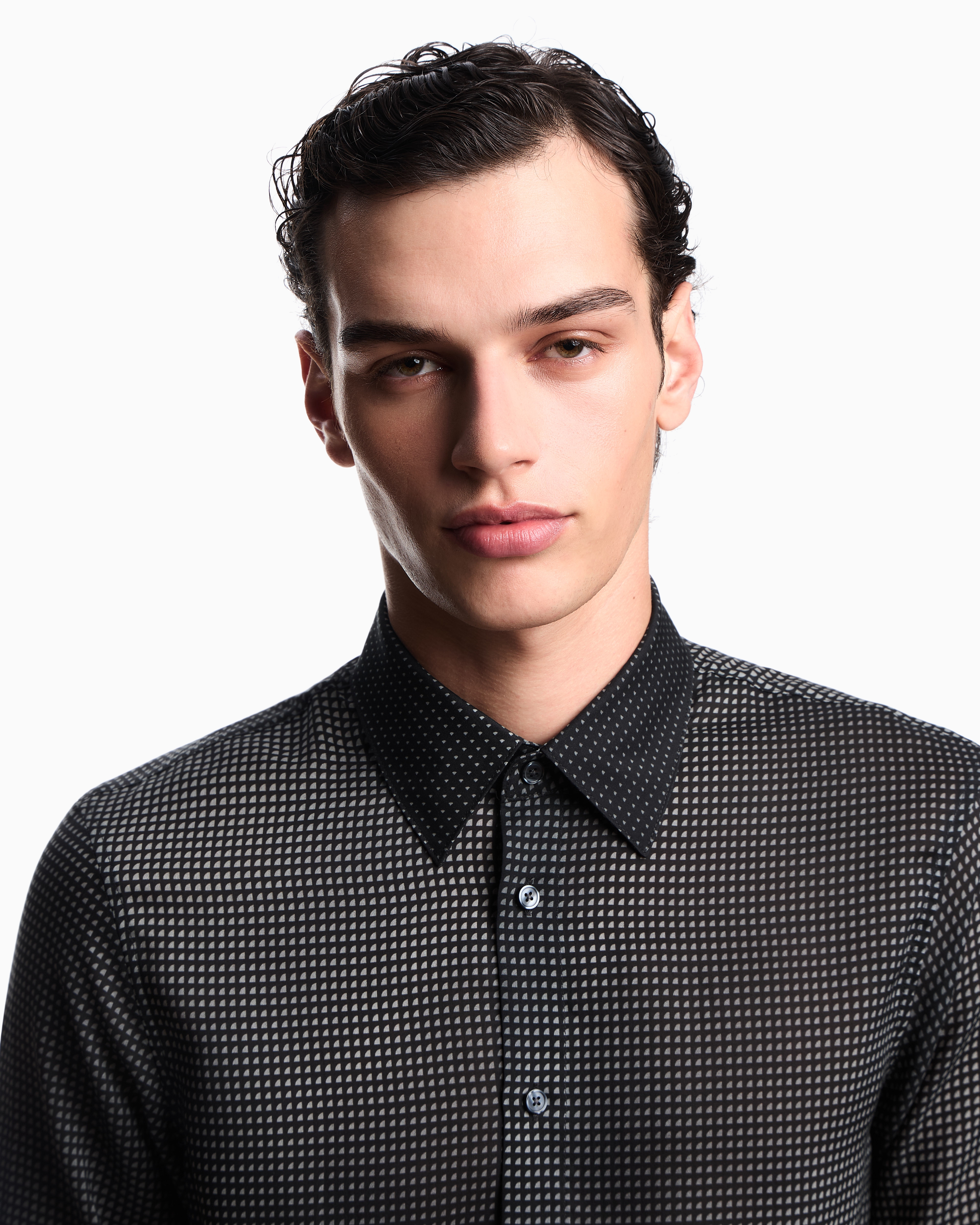 Emporio Armani Asv Lyocell Shirt With All-over Micro-pattern Print