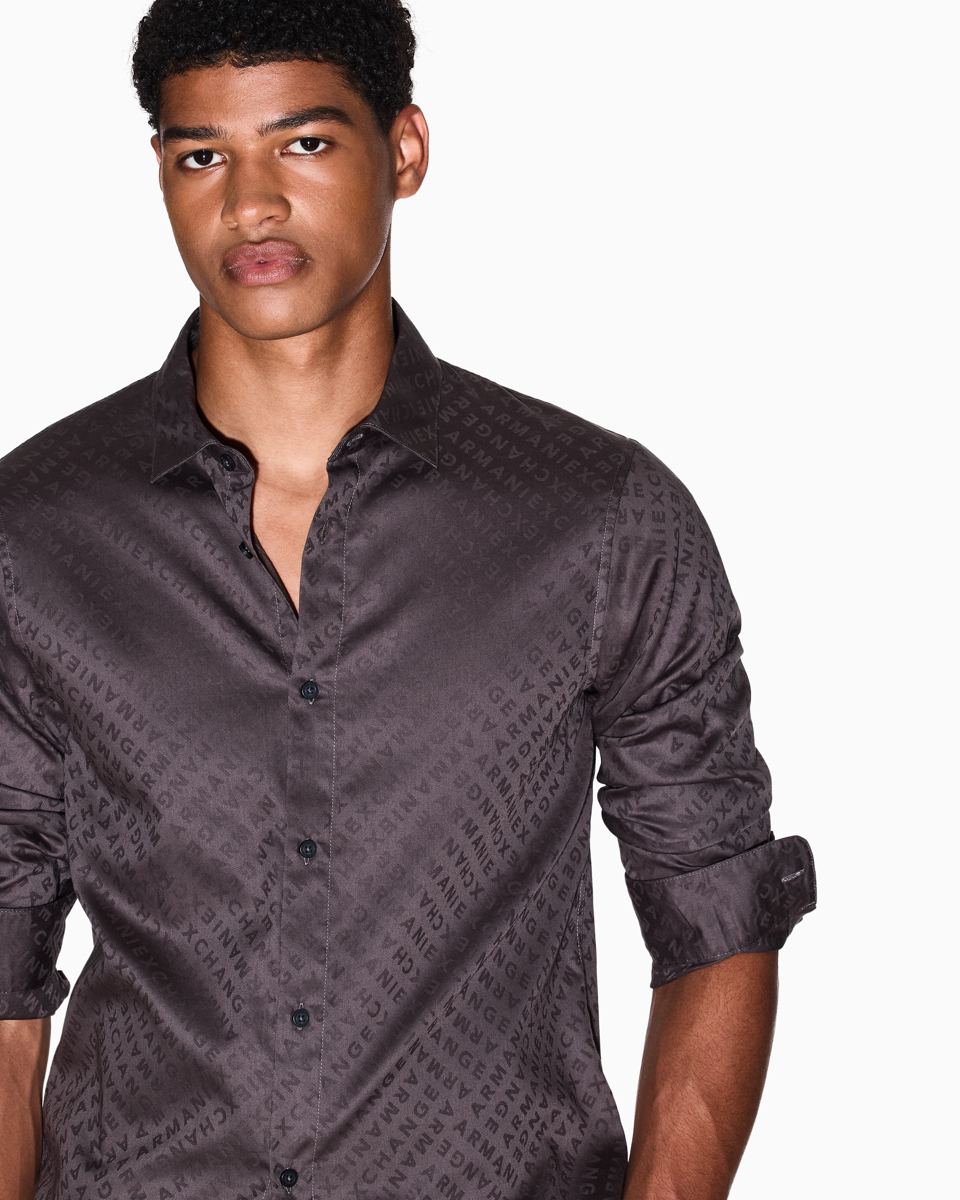 Armani Exchange - Regular fit shirt with allover logo, Man, Grey, Size: