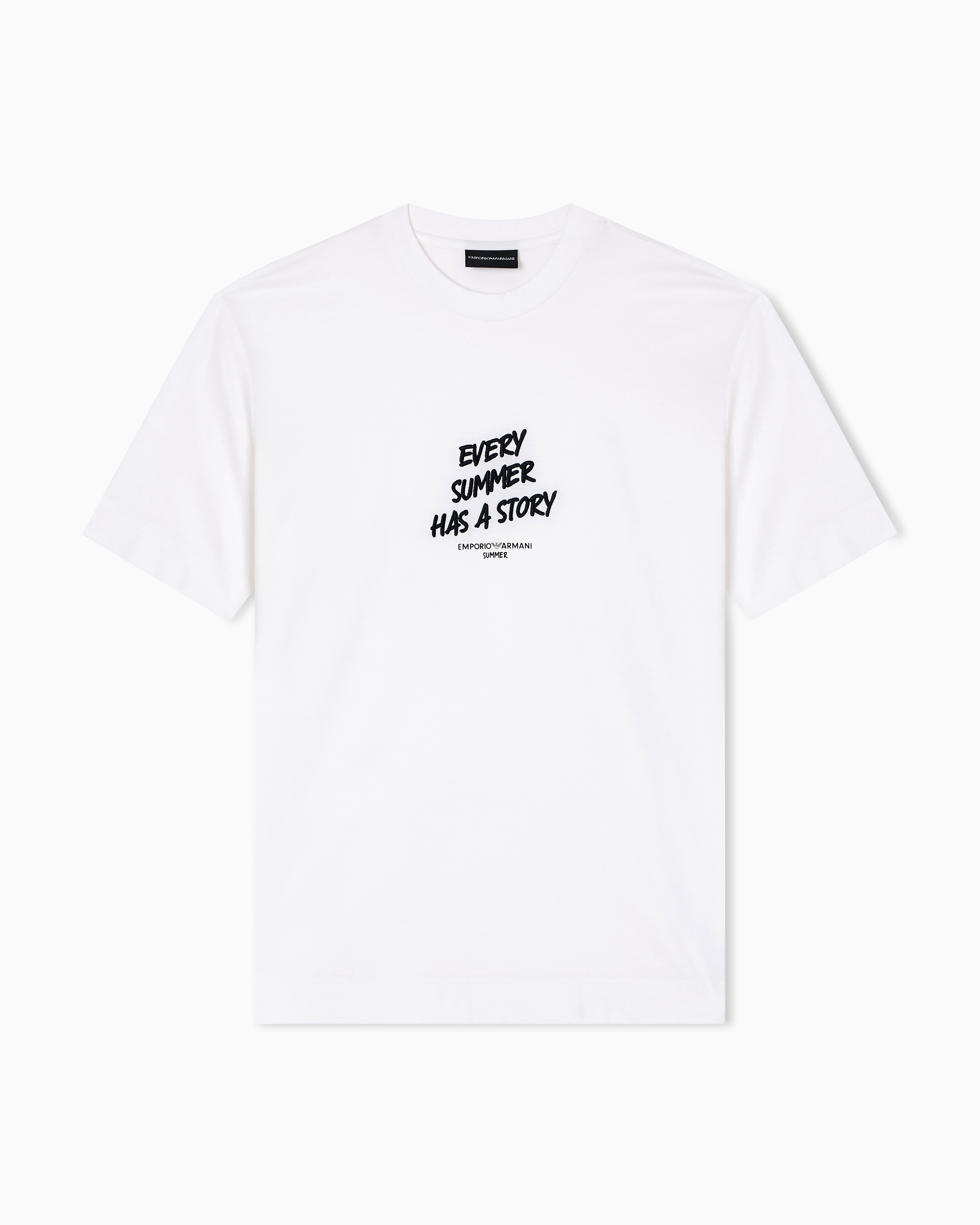 Emporio Armani - ASV Lyocell-blend jersey T-shirt with embroidered Summer Mood slogan, Man, White, Size:
