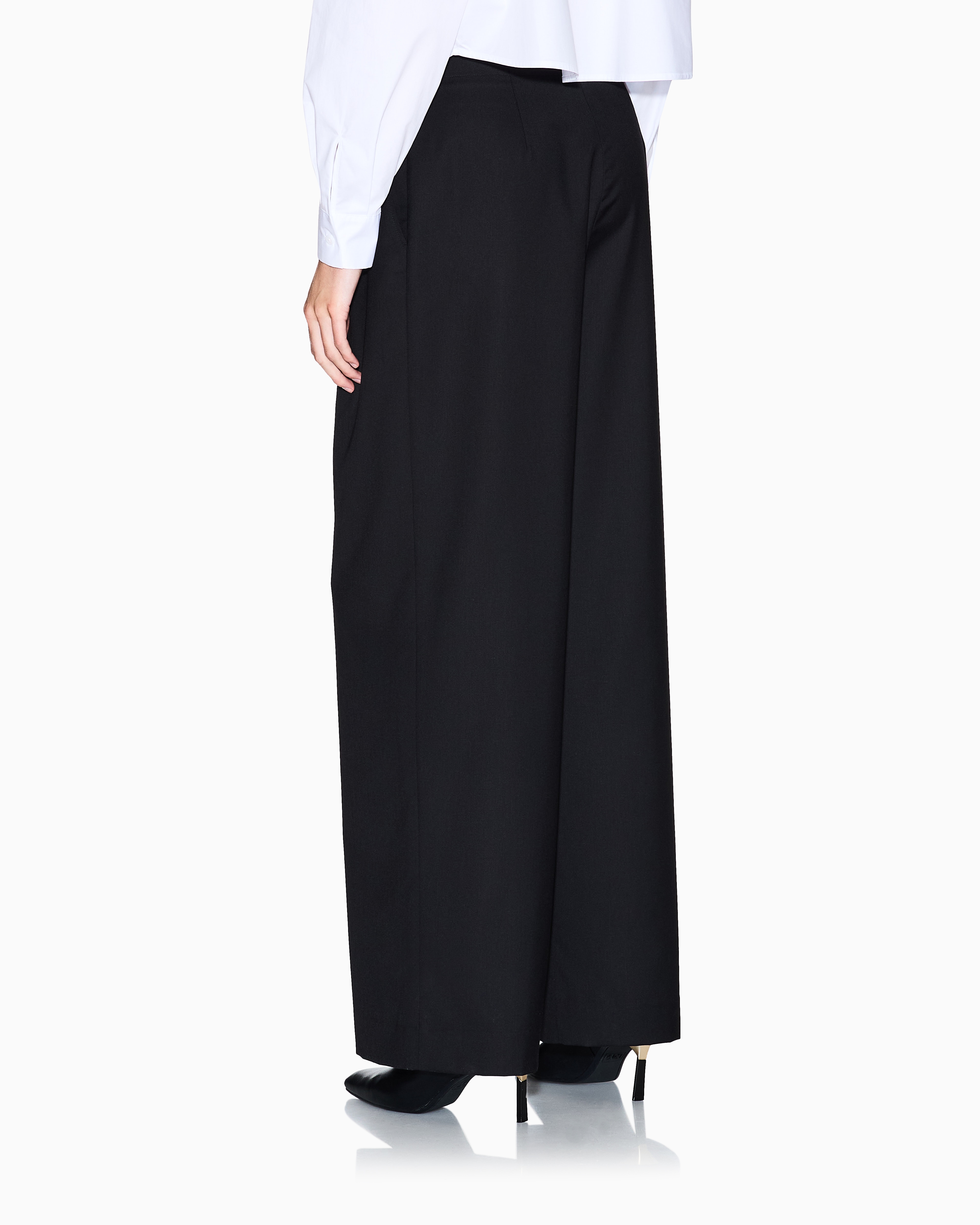 Armani Exchange - ASV fabric wide trousers with pleats, Woman, Black, Size: