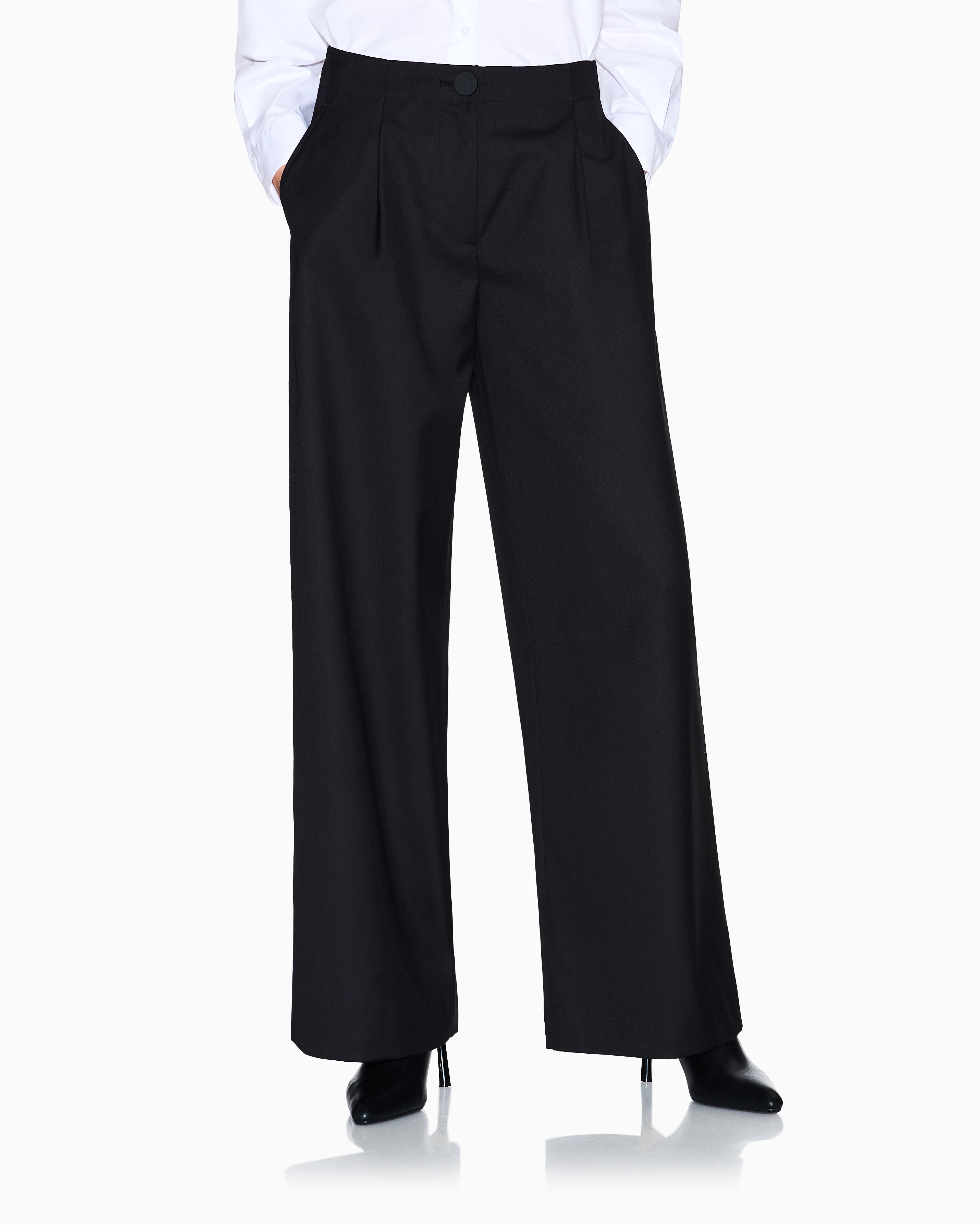 Armani Exchange - ASV fabric wide trousers with pleats, Woman, Black, Size: