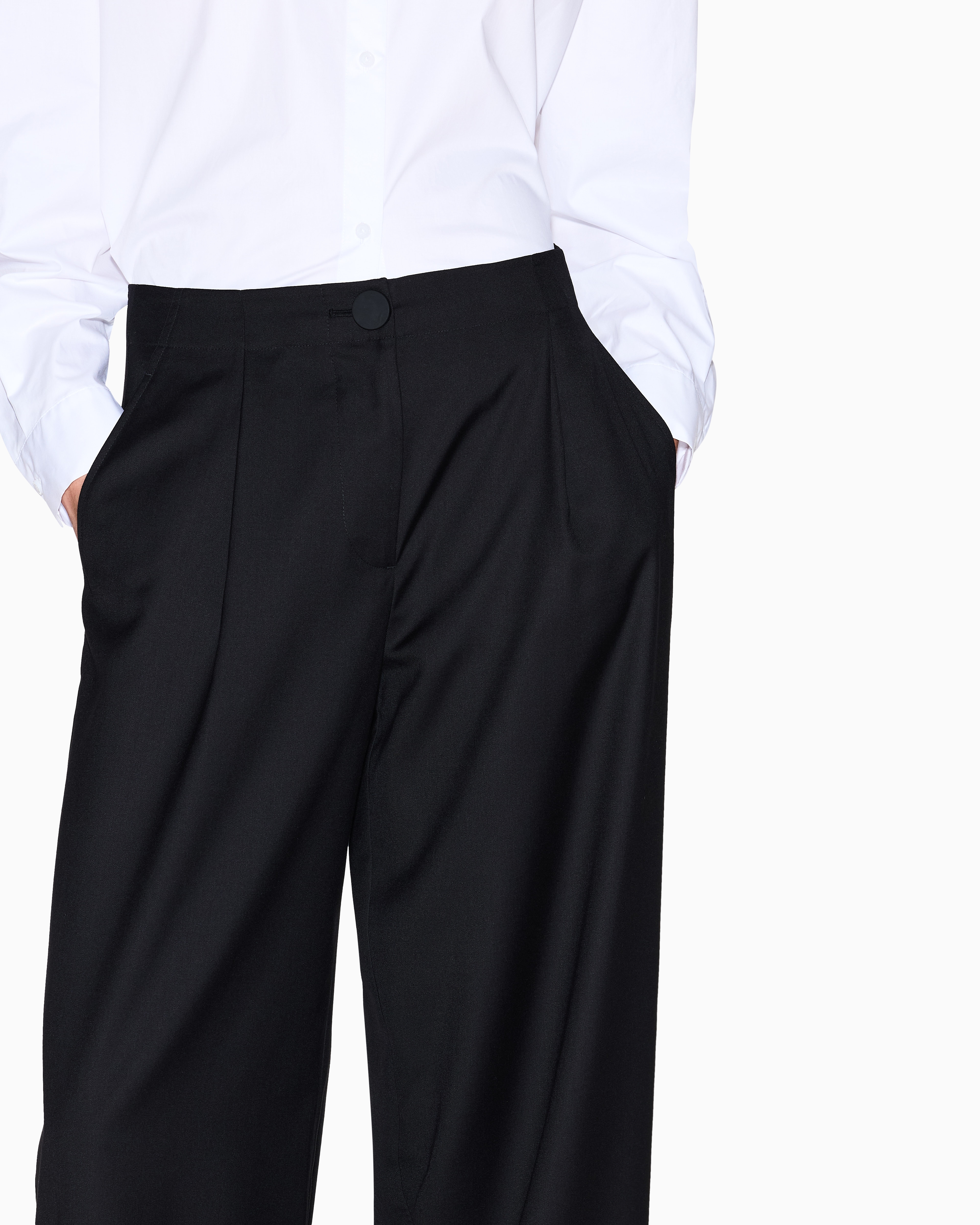 Armani Exchange - ASV fabric wide trousers with pleats, Woman, Black, Size: