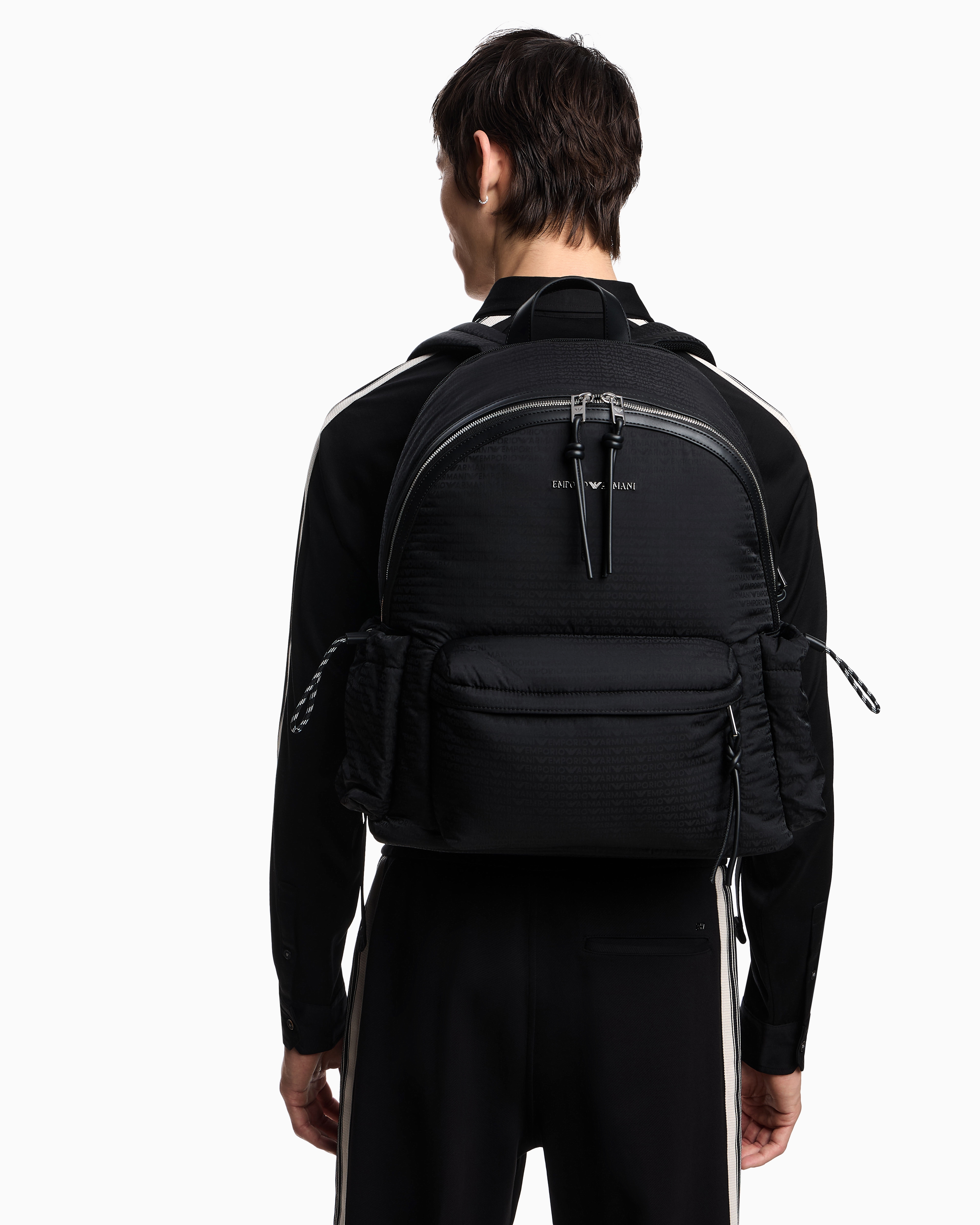 Round nylon backpack with monogram lettering | Emporio Armani