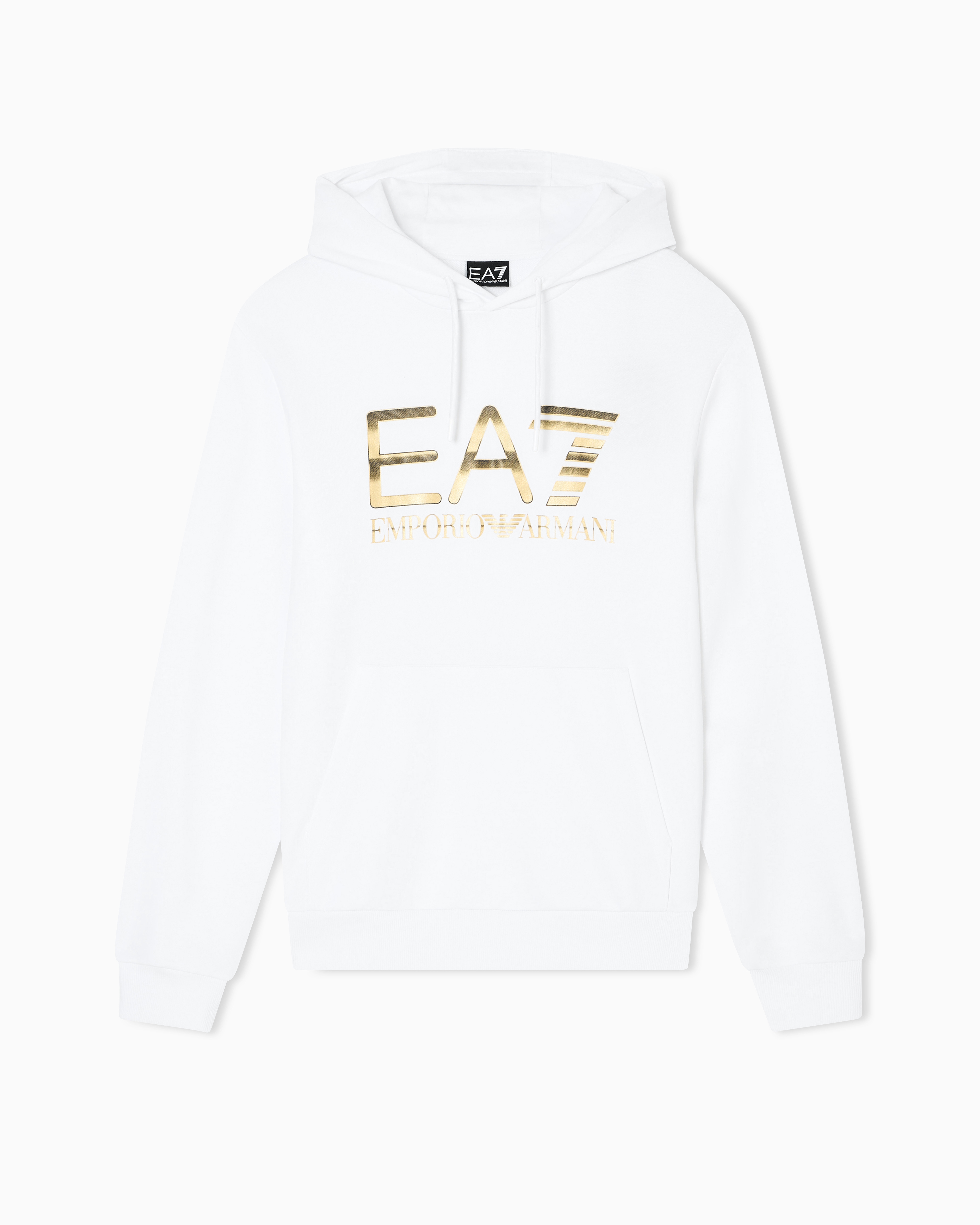 Ea7 Logo Series Stretch-cotton Hooded Sweatshirt With Oversized Logo In White