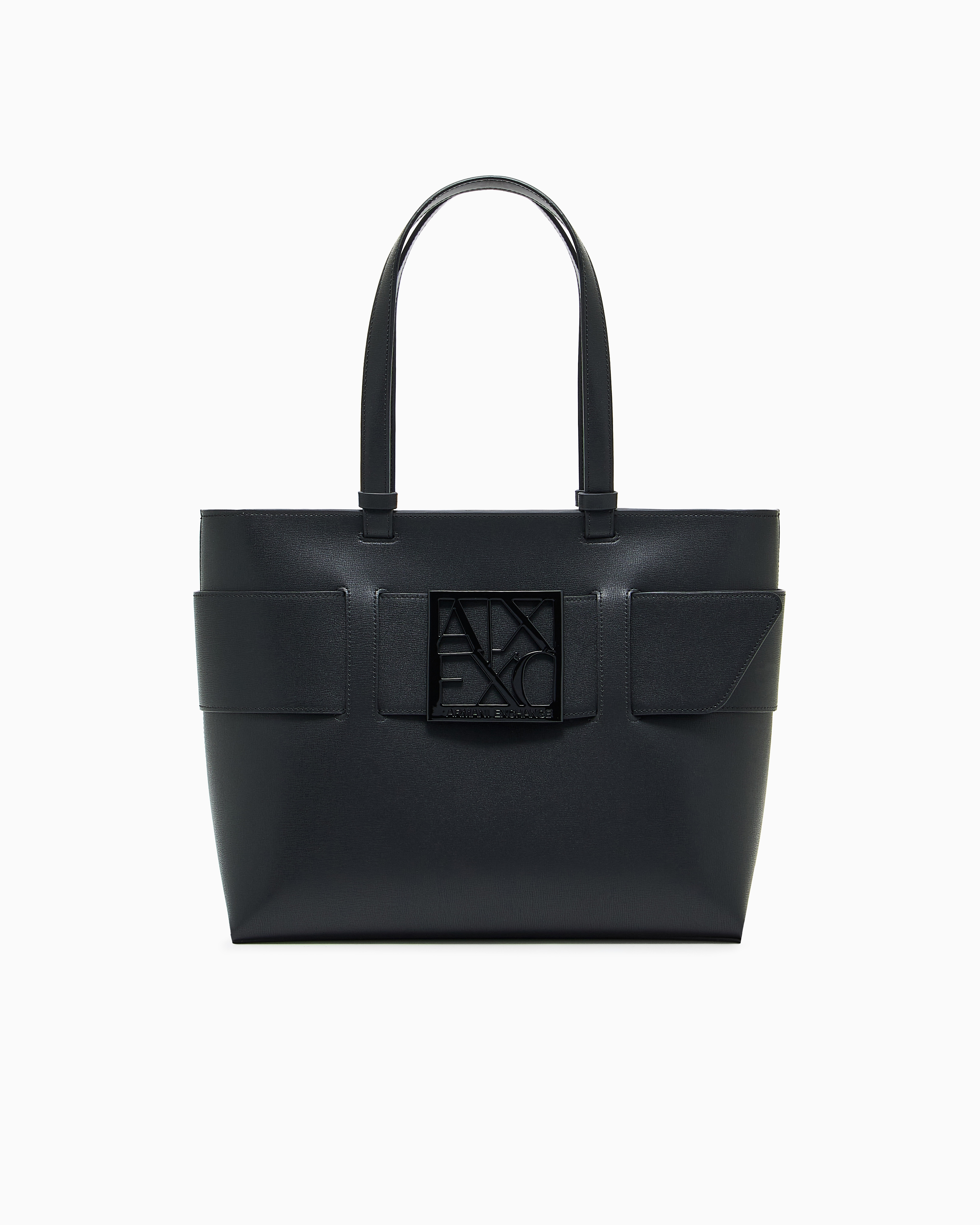 Armani Exchange ロゴ レザー バックパック 関税送料込 Medium shopper bag with tone-on-tone monogram | Armani Exchange