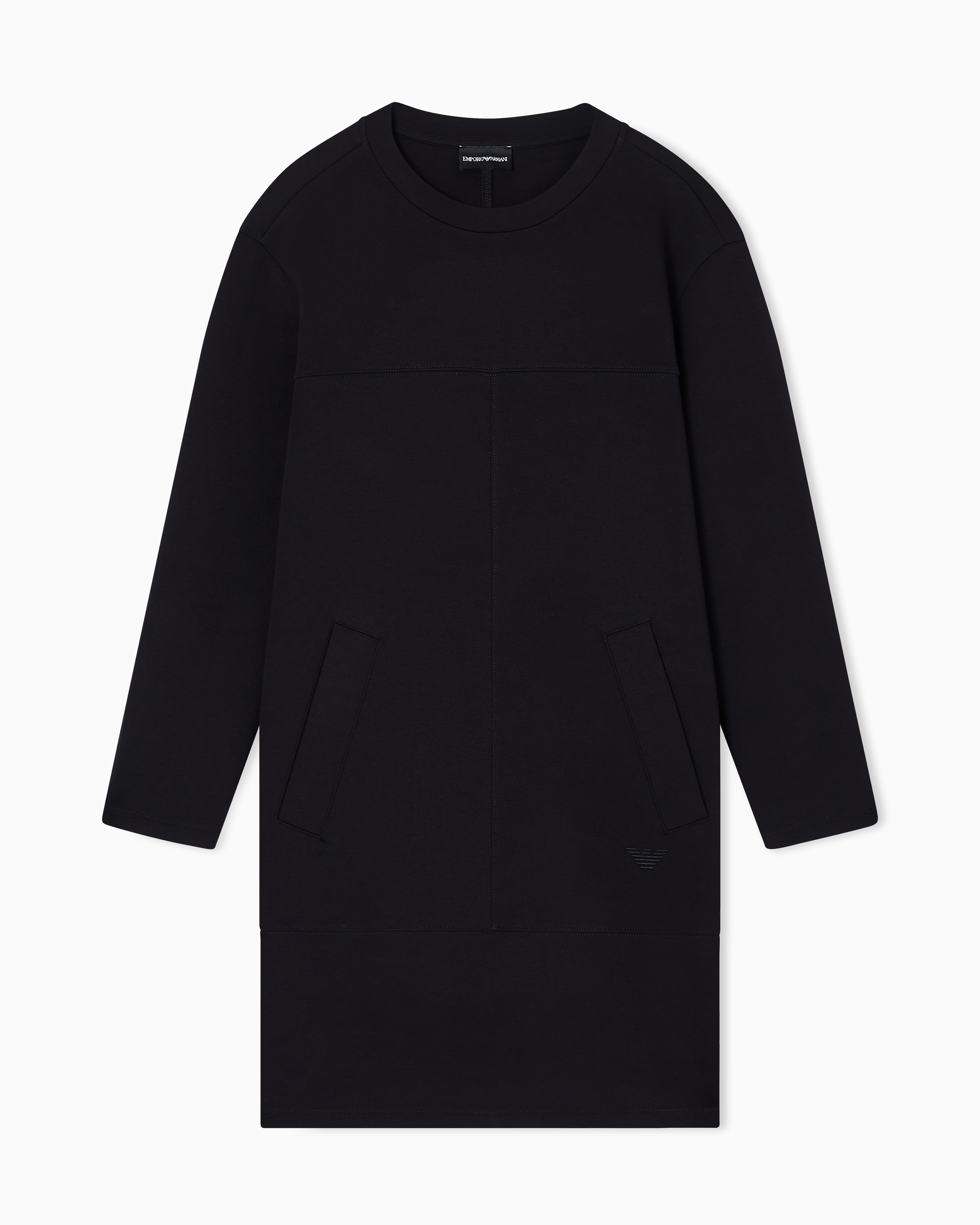 Emporio Armani - Double jersey crew-neck dress, Woman, Black, Size: