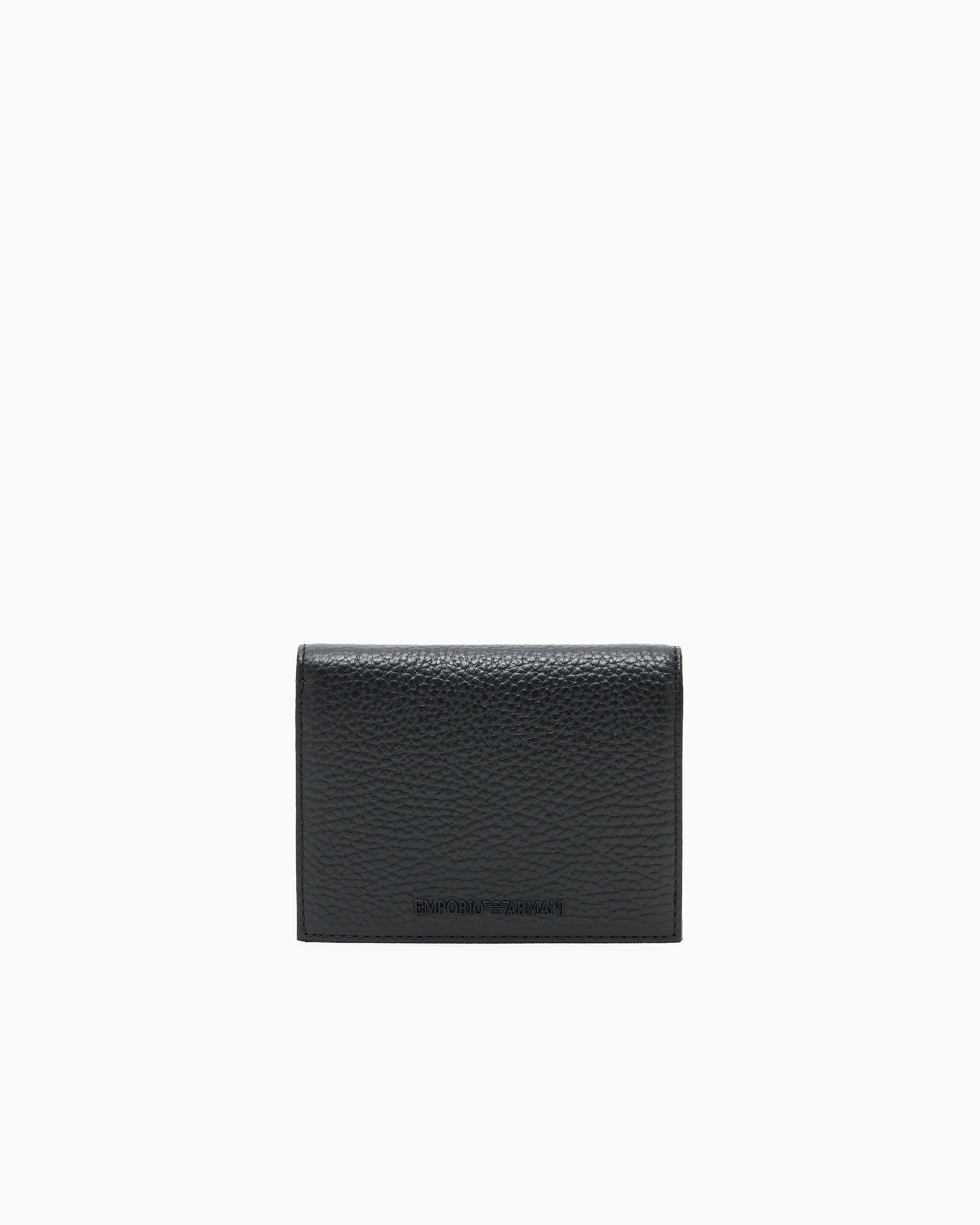 Emporio Armani - Tumbled leather compact wallet, Man, Black, Size: TU