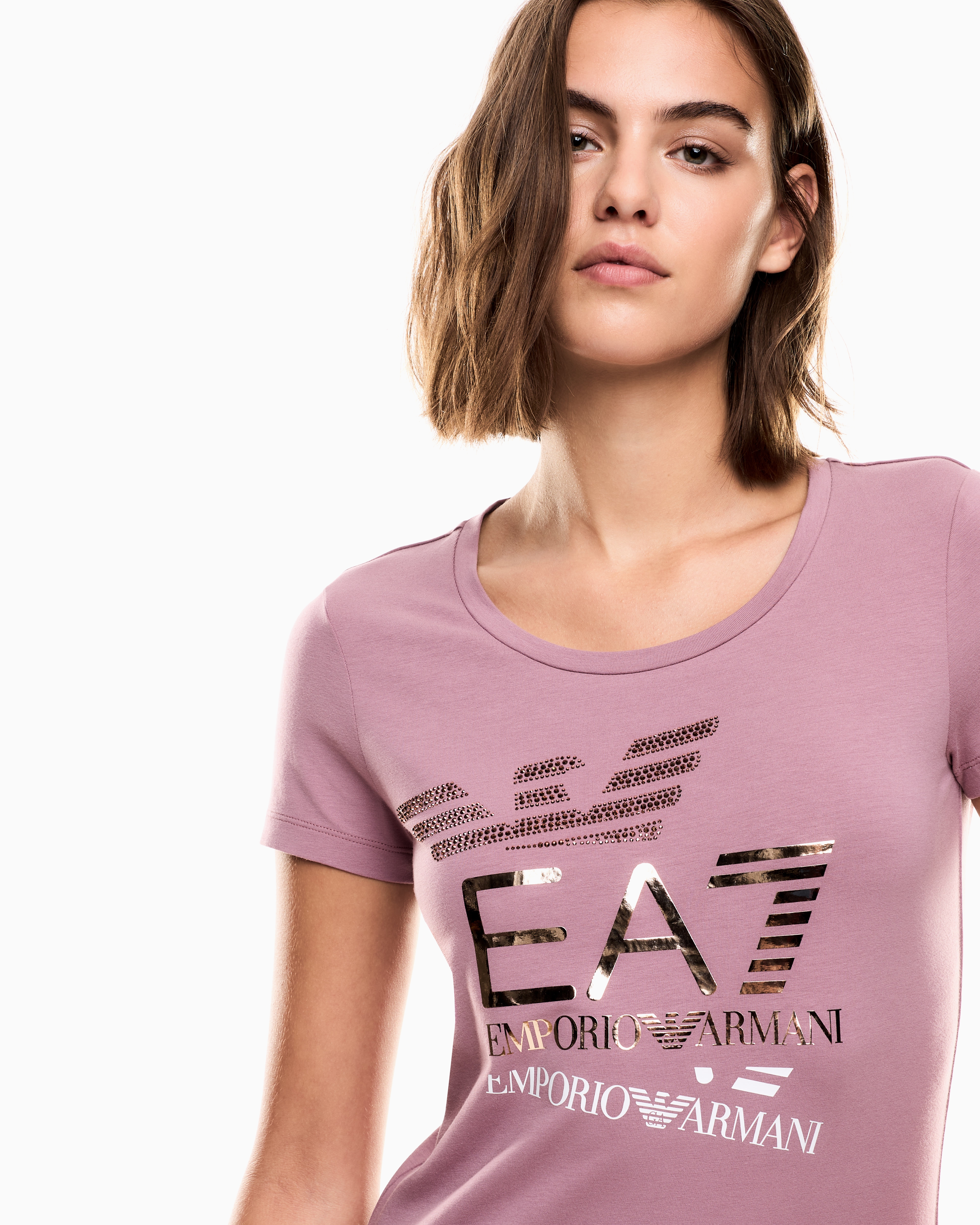 Tシャツ・カットソー GIORGIO ARMANI Women Tops GW000790TE13750 U6090 PINK Cupro and viscose crew-neck blouse | Giorgio Armani