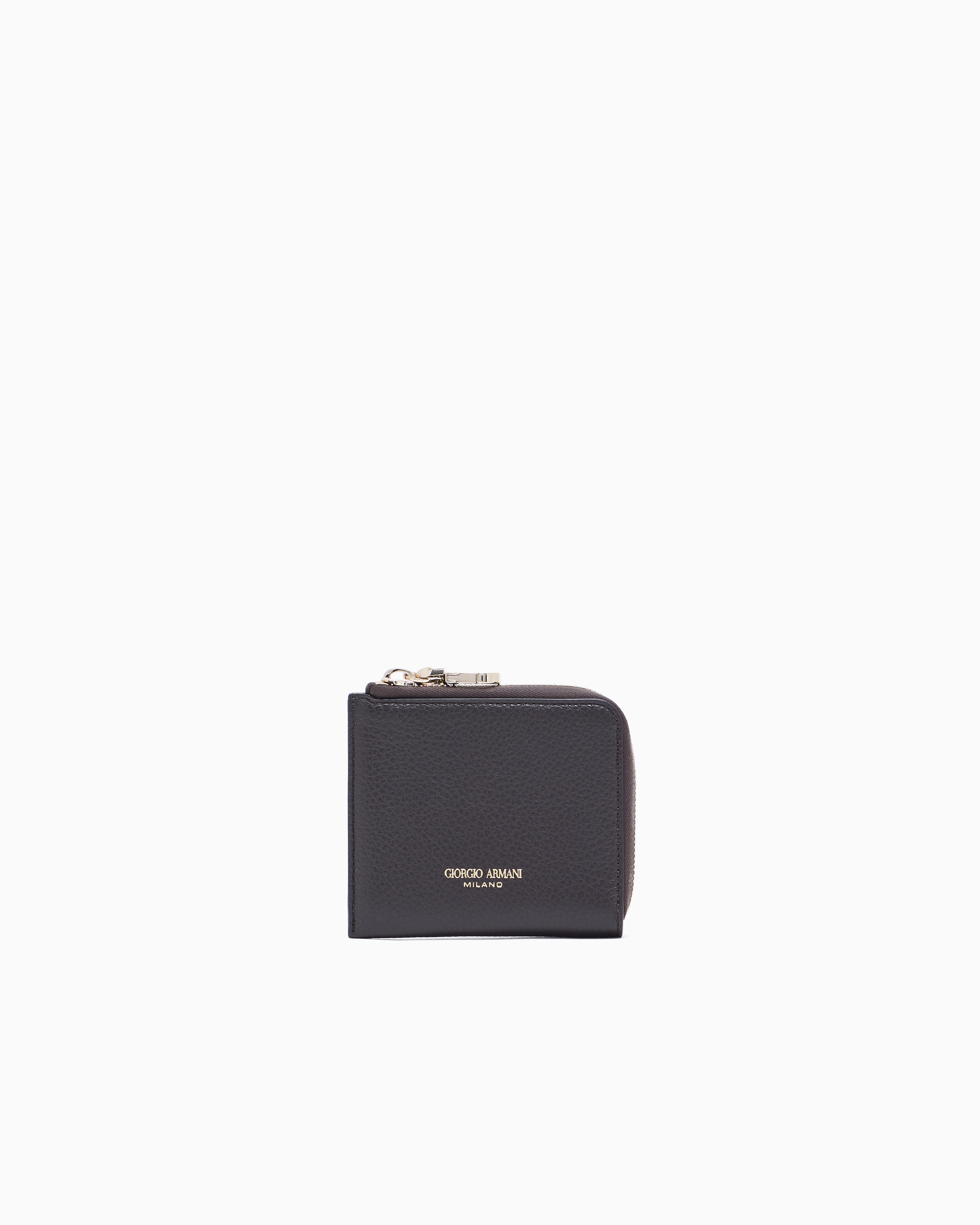 Giorgio Armani Small Wrap-around Zip Wallet In Pebbled Calfskin In Brown