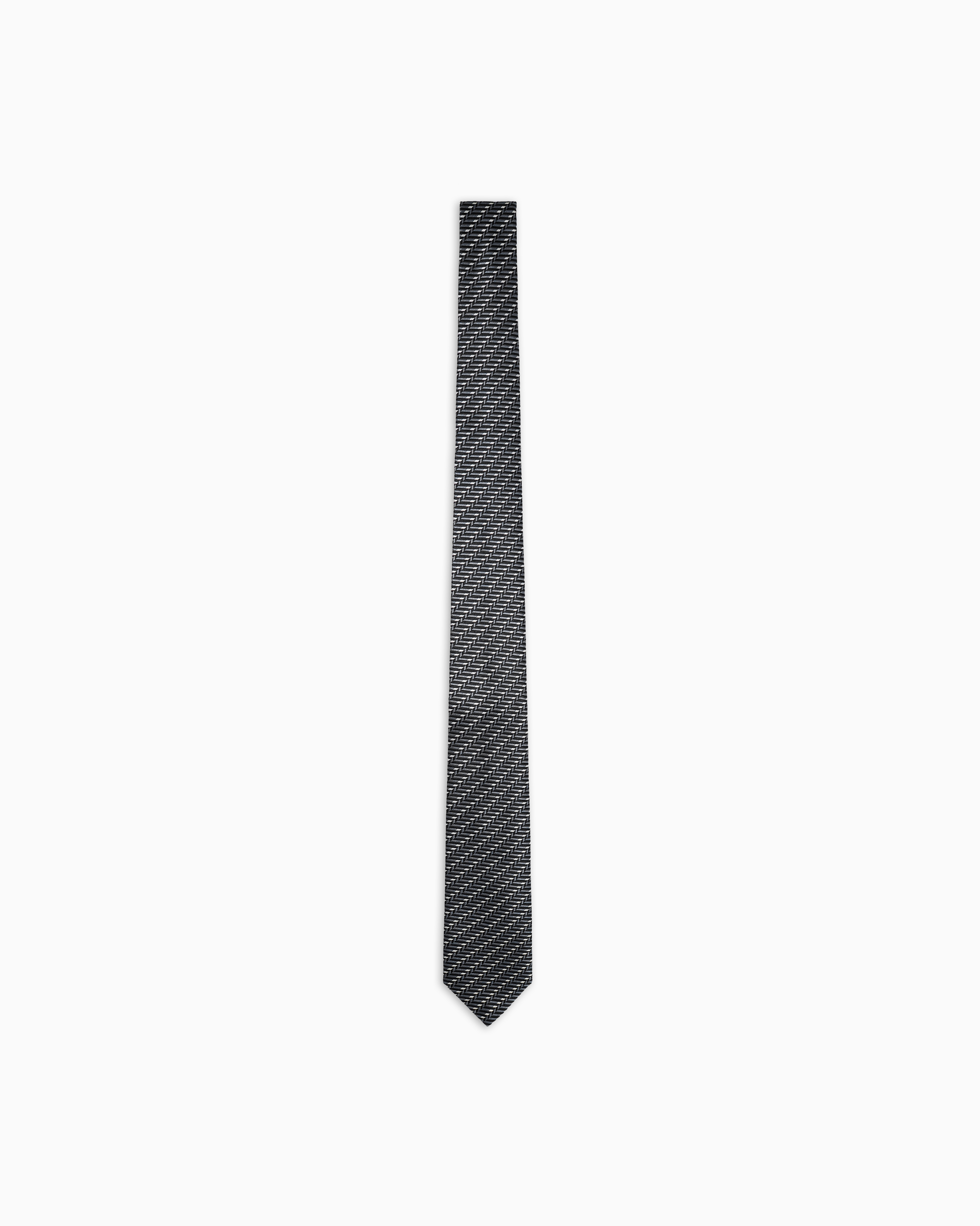 アルマーニ　ネクタイ　黒・グレー　シルクジャガード シルクネクタイ ジャカード幾何学モチーフ | Giorgio Armani
