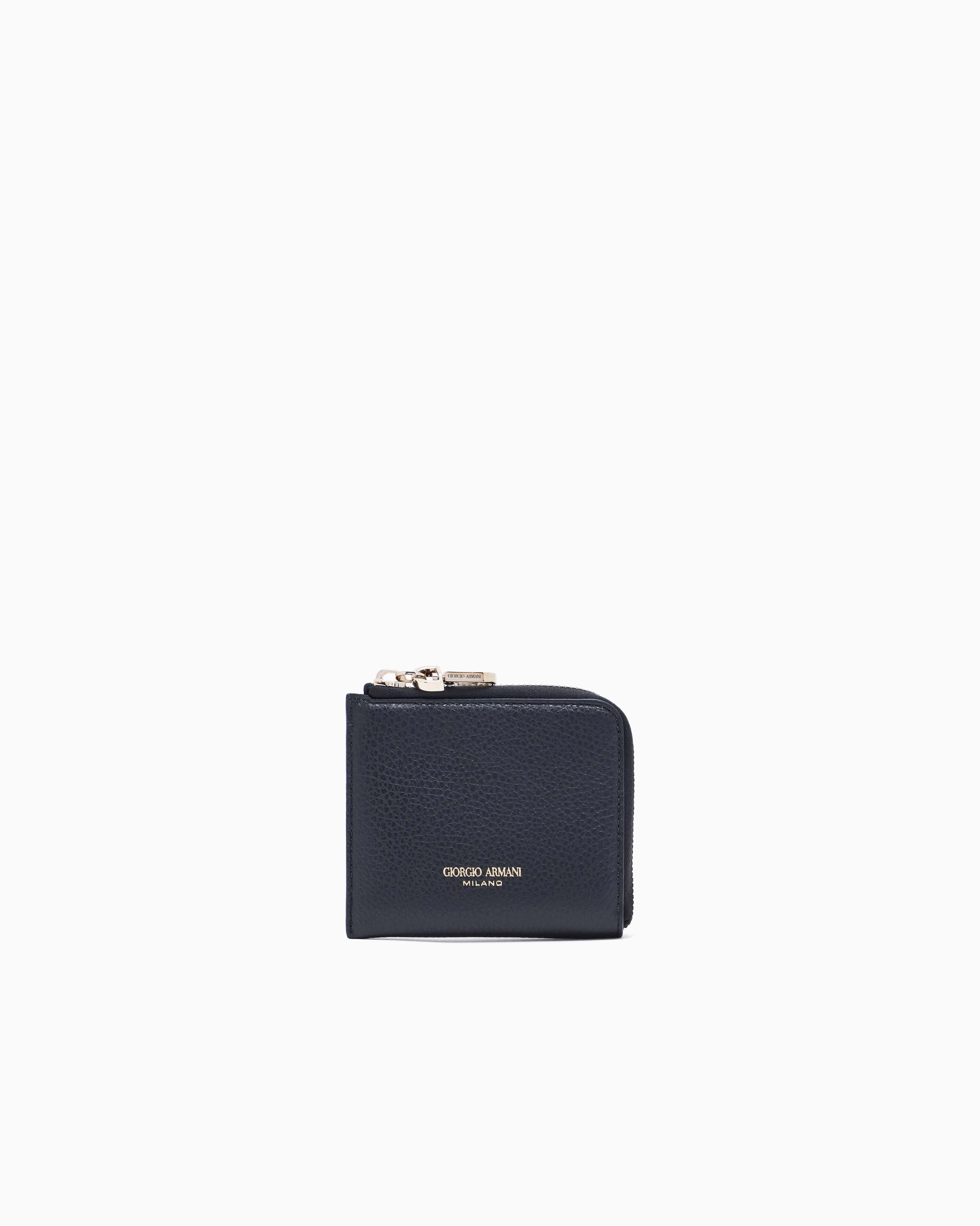 Giorgio Armani Small Wrap-around Zip Wallet In Pebbled Calfskin