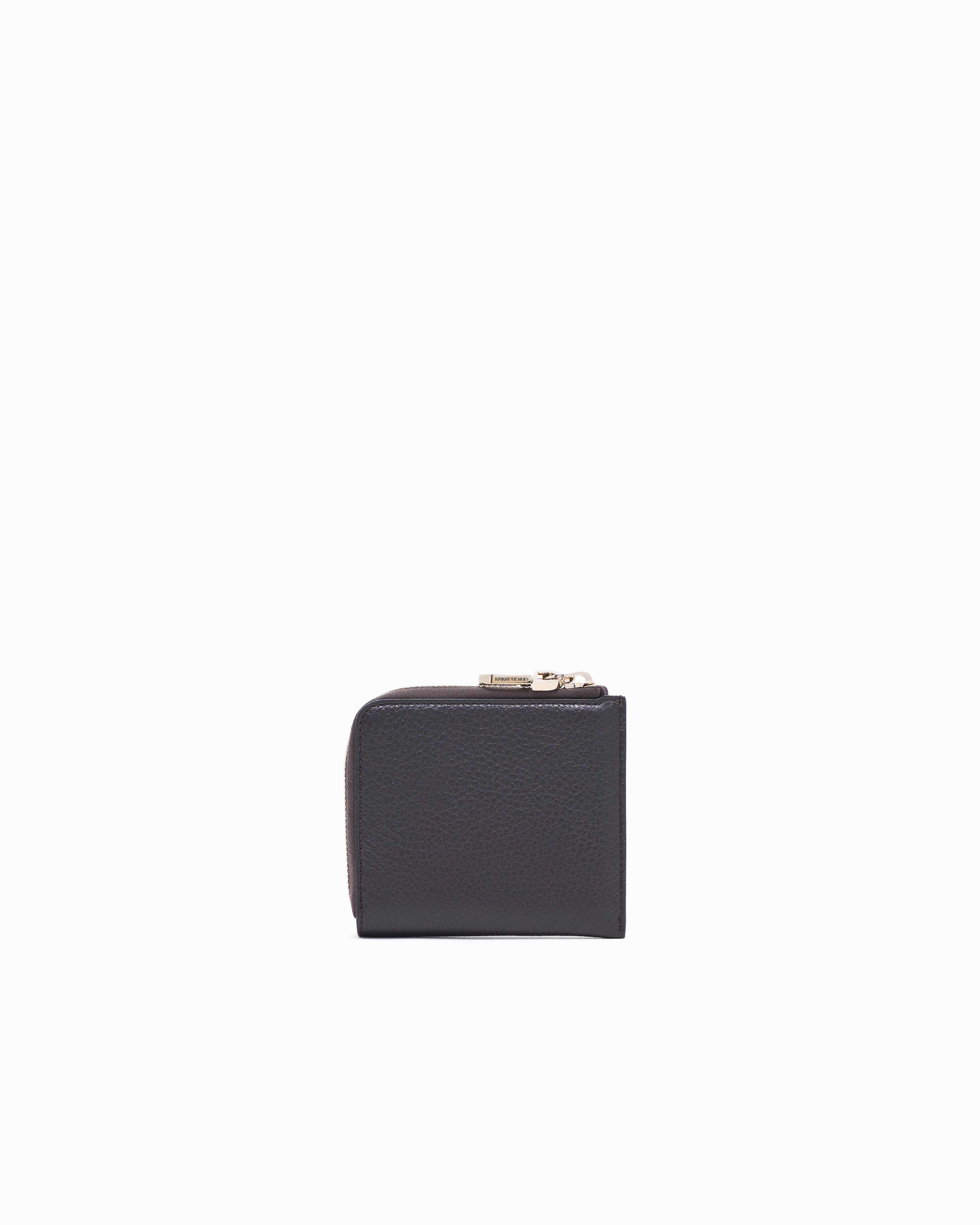 Giorgio Armani Small Wrap-around Zip Wallet In Pebbled Calfskin In Brown