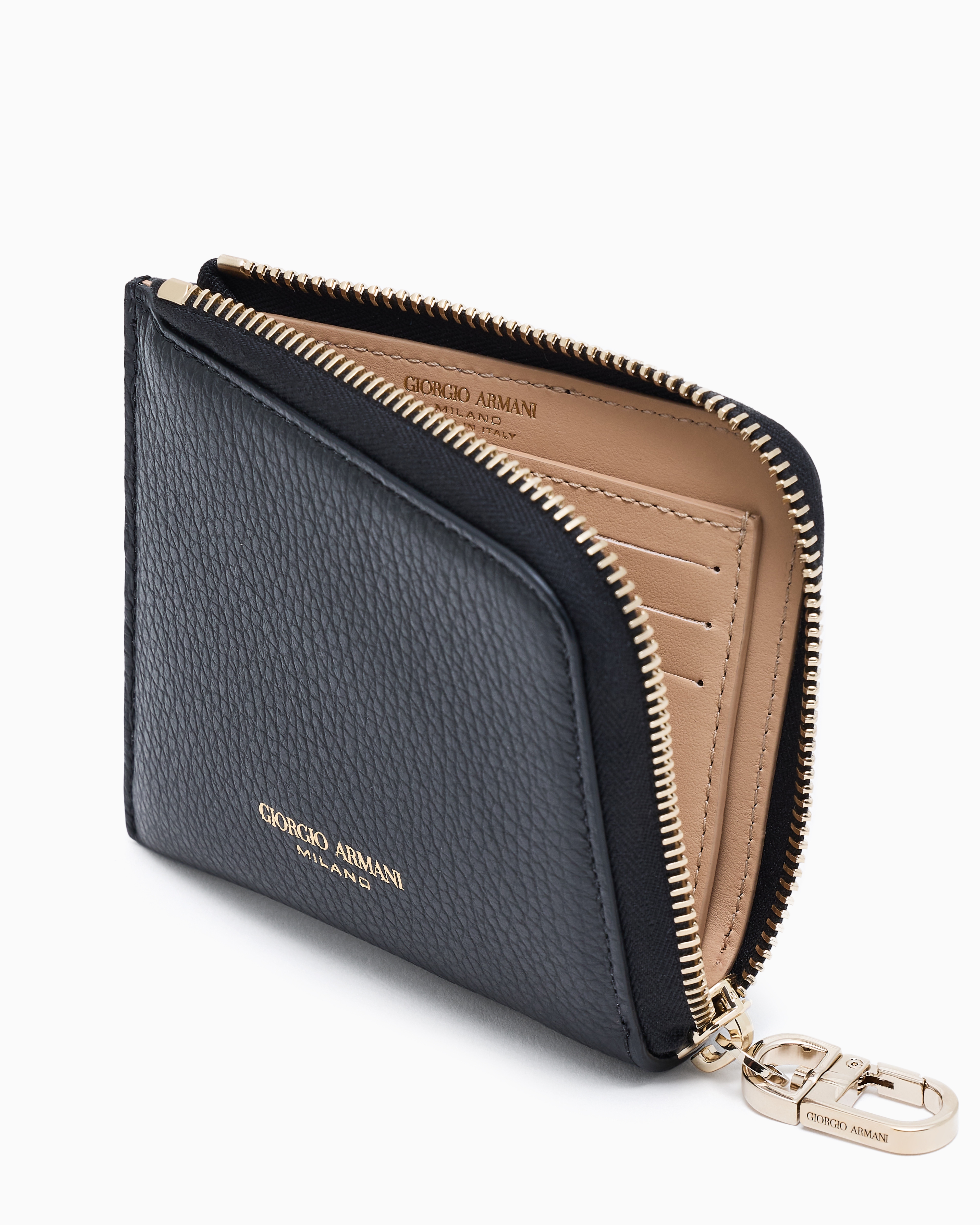 Giorgio Armani Small Wrap-around Zip Wallet In Pebbled Calfskin
