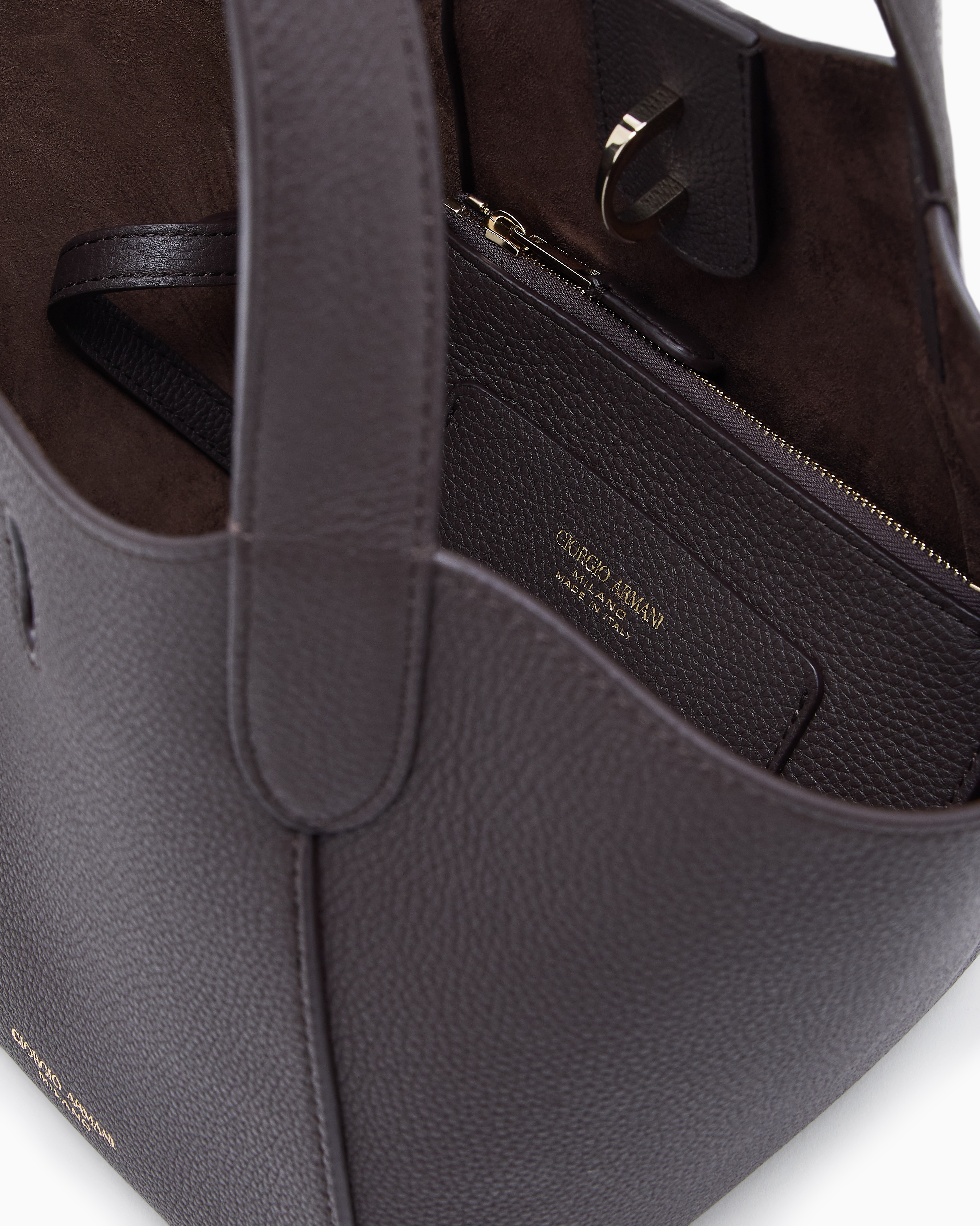 Giorgio Armani Small Pebbled Leather Handbag In Brown