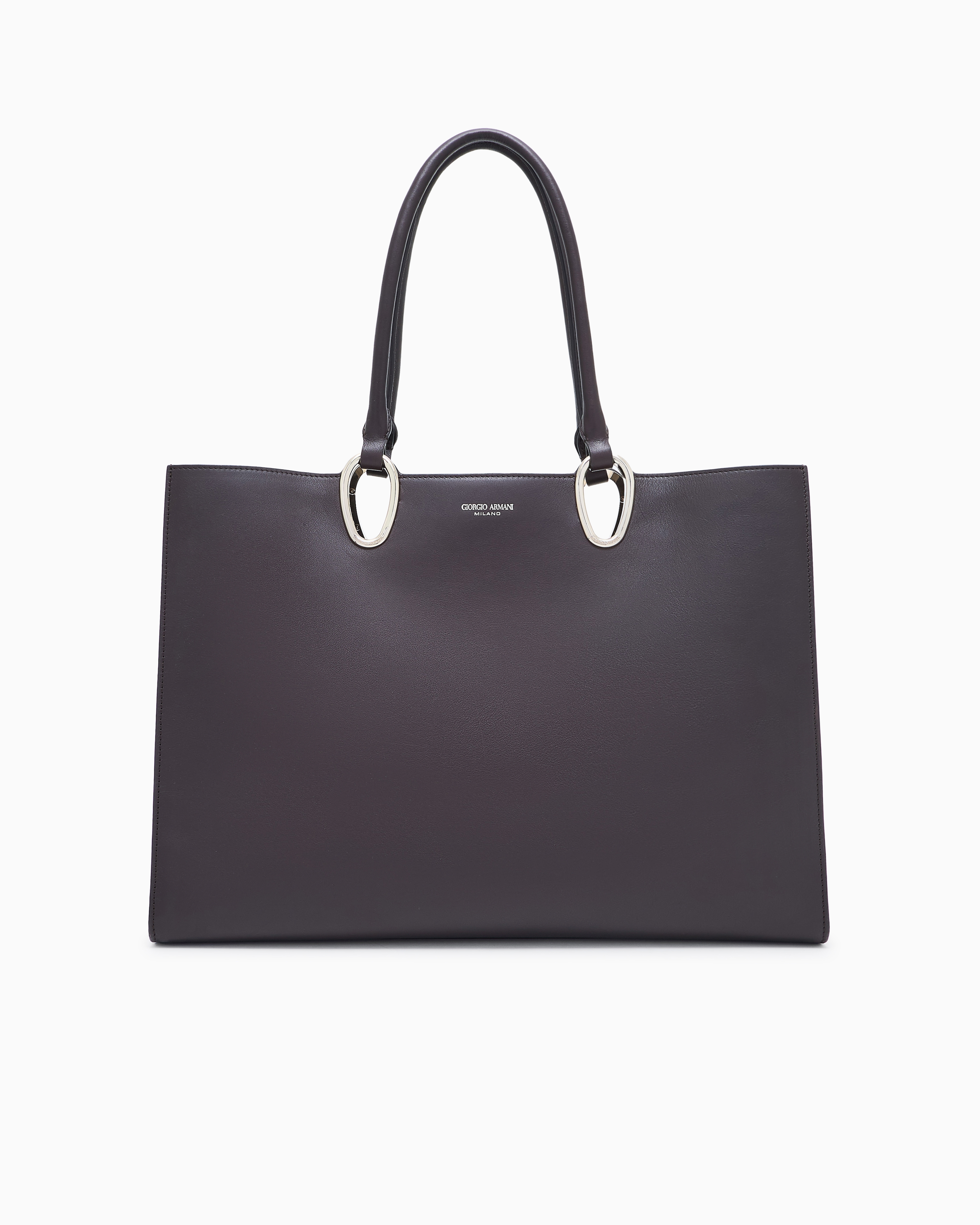 Giorgio Armani Medium Shopper Bag In Leather In Brown