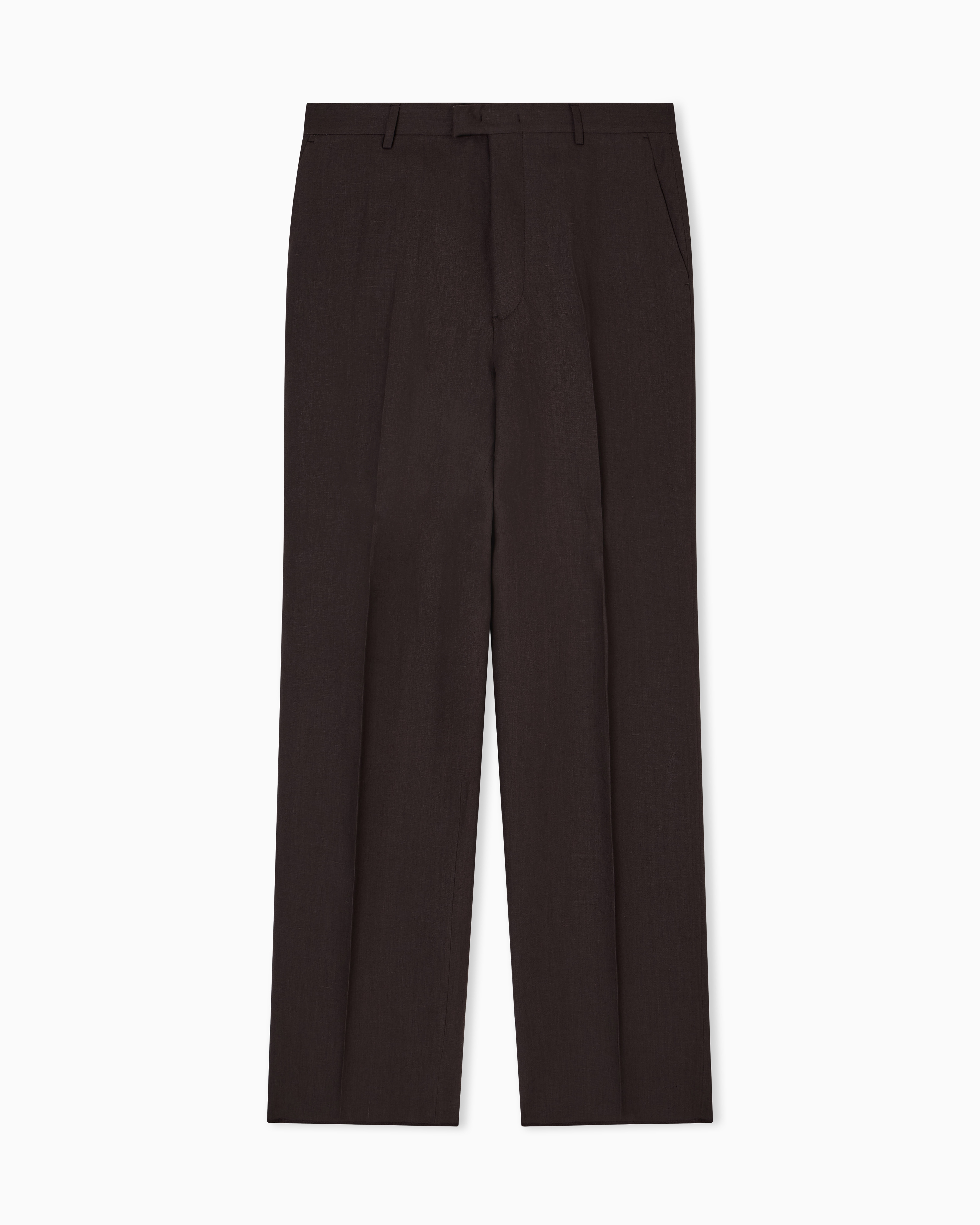 Emporio Armani Linen Trousers With Pleated Front And Side Pockets In Brown