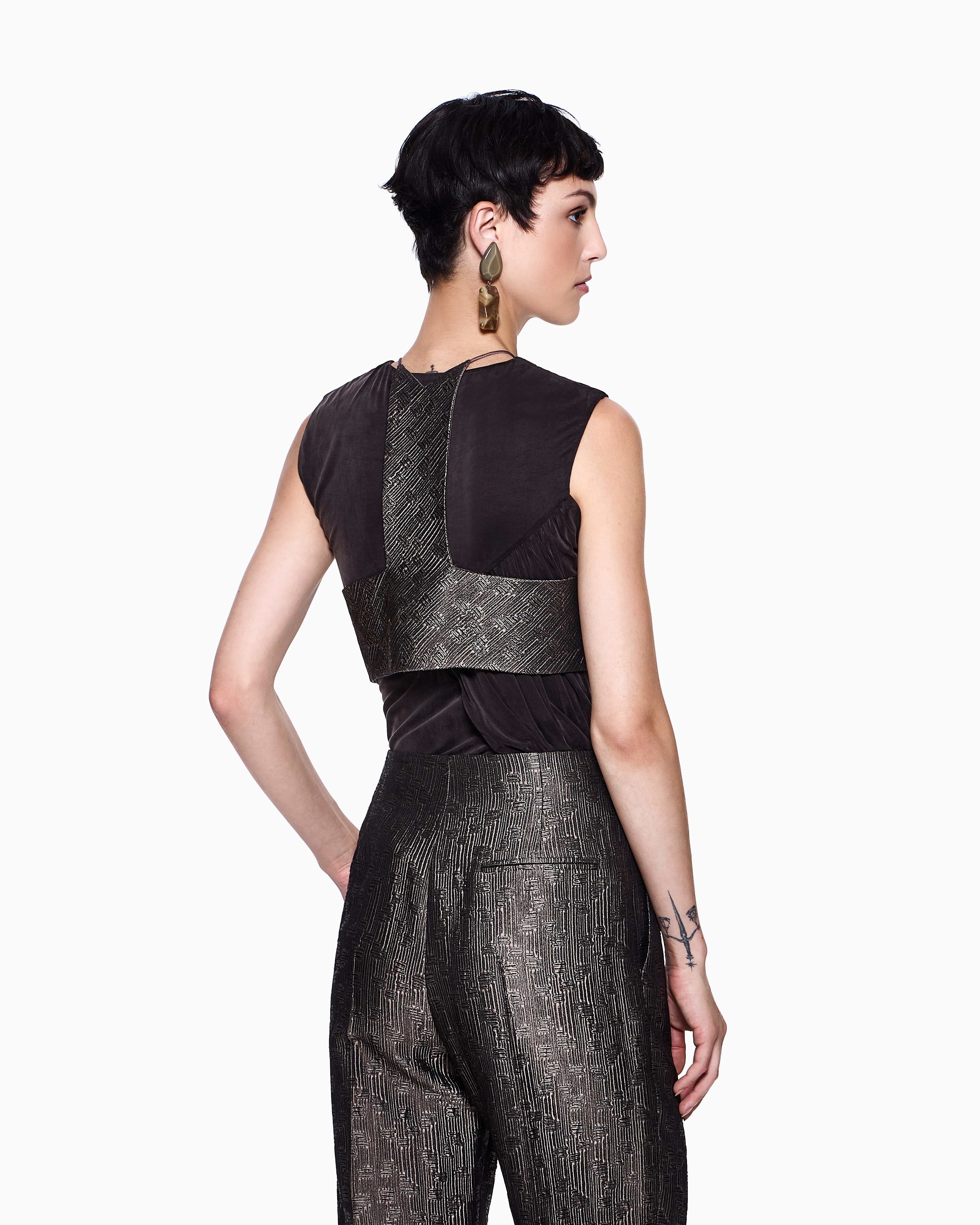 Giorgio Armani Jacquard Silk And Wool Micro Top In Black