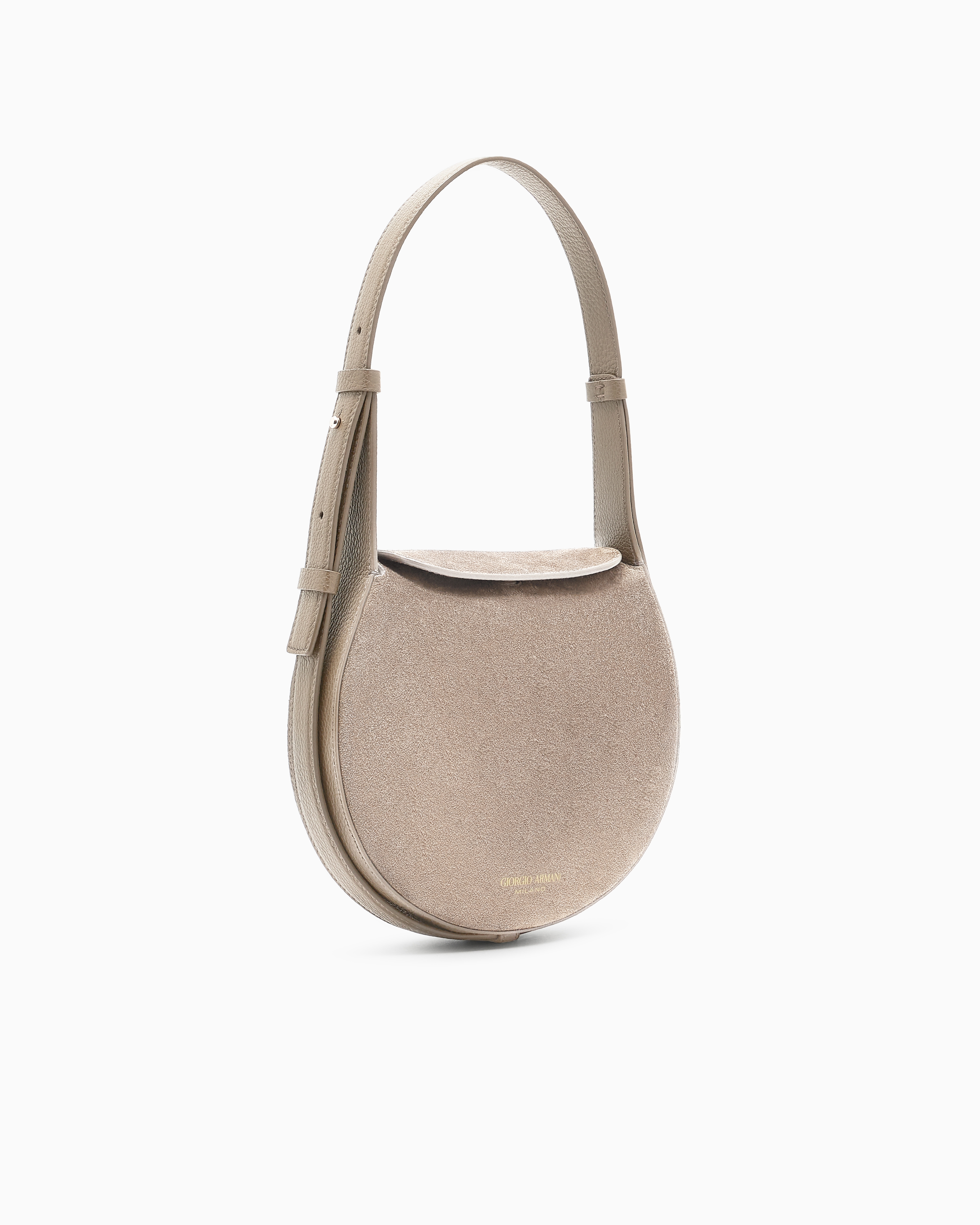 Giorgio Armani Large Shoulder Bag In Suede And Pebbled Calfskin In Neutral