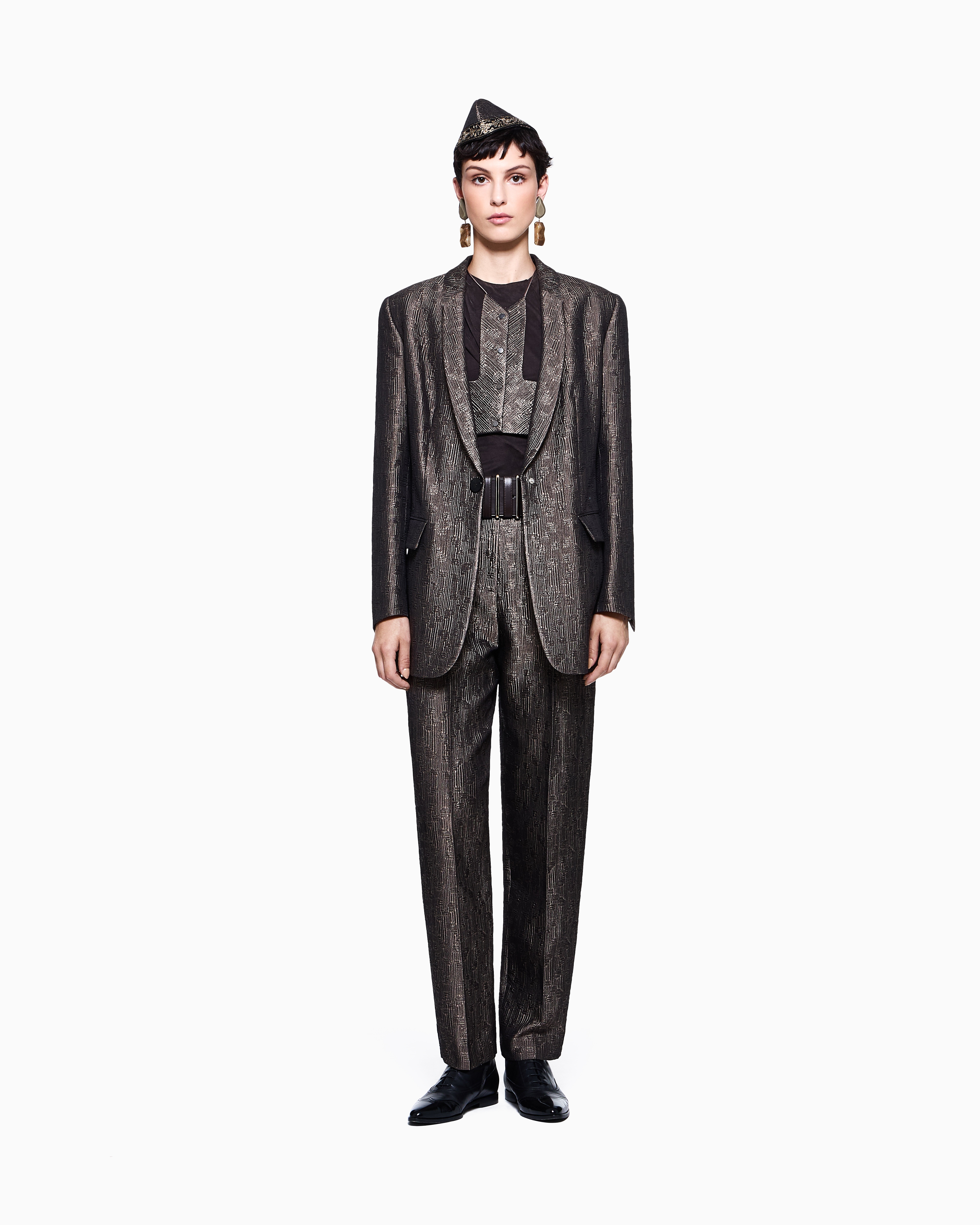 Giorgio Armani Jacquard Silk And Wool Micro Top In Black
